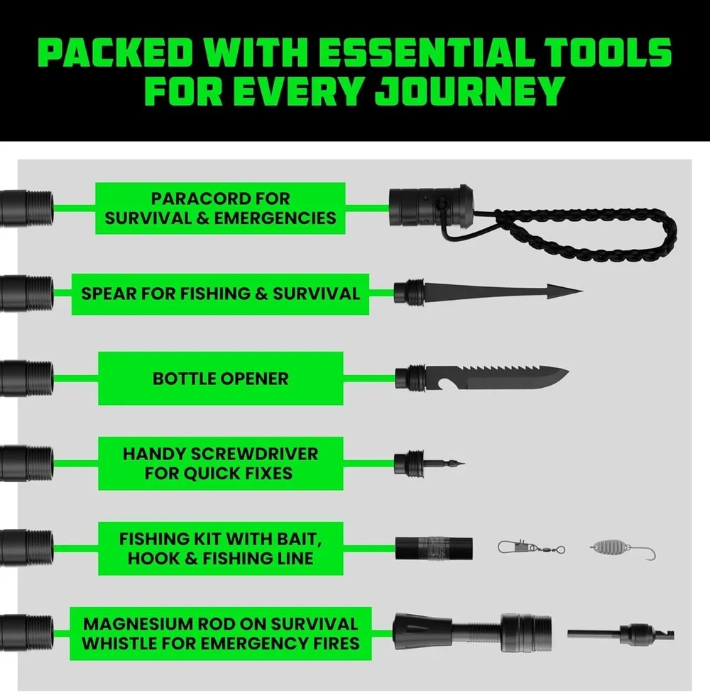 Tactical Hiking Stick with Integrated Survival Kit – Essential Camping Gear for