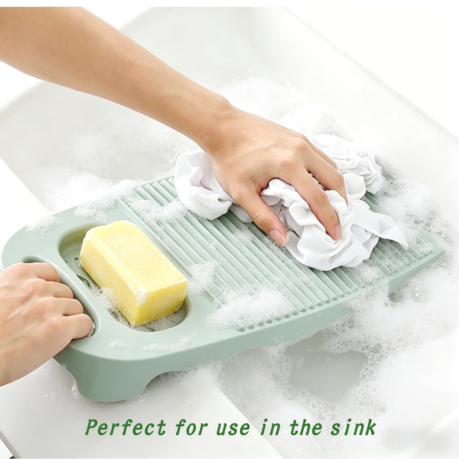 Cansybil Non-Slip Laundry Washing Board, Household Large, E-Light Blue