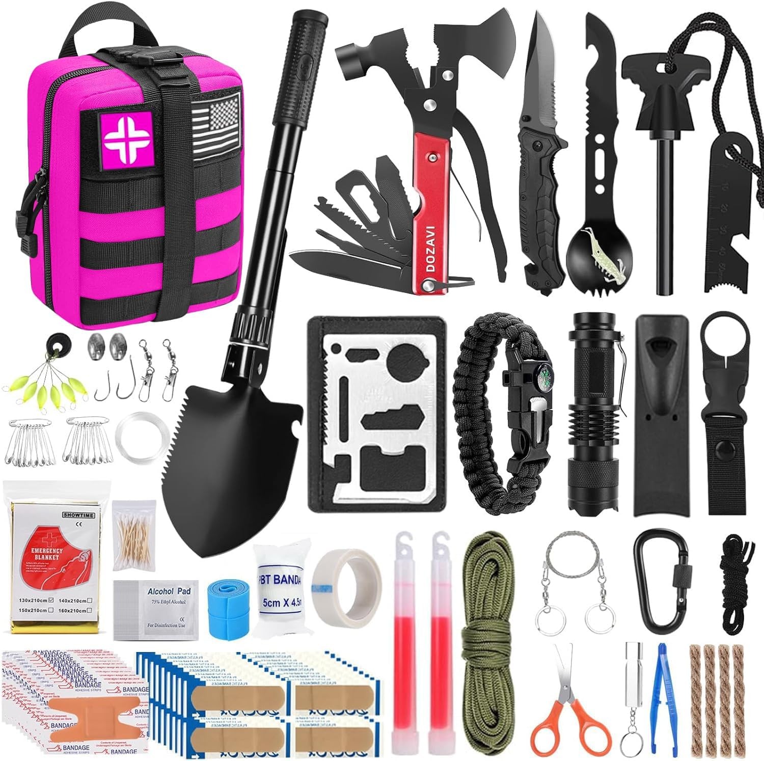 Survival Gear Kit In Molle Pouch For Outdoor Camping