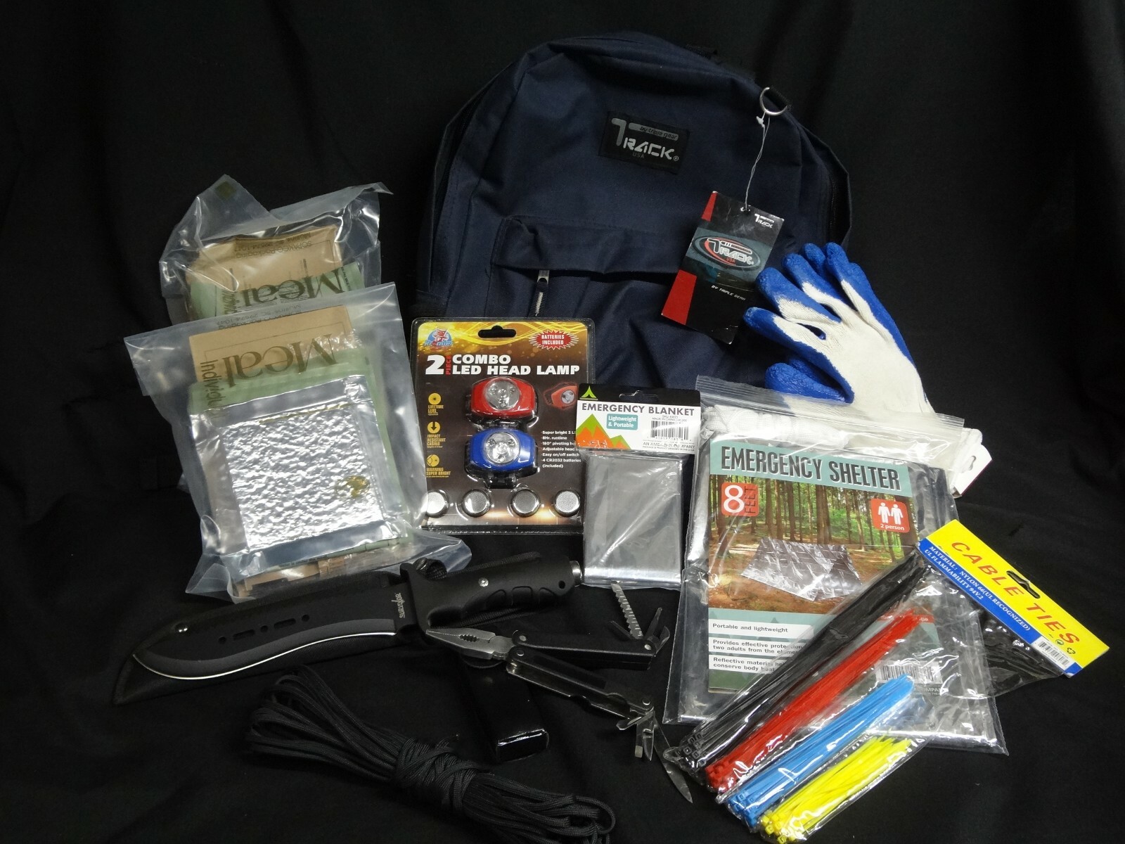 Bug Out Bag Backpack Led Water Jug Tent Knife Emergency Blanket Survival Kit MRE