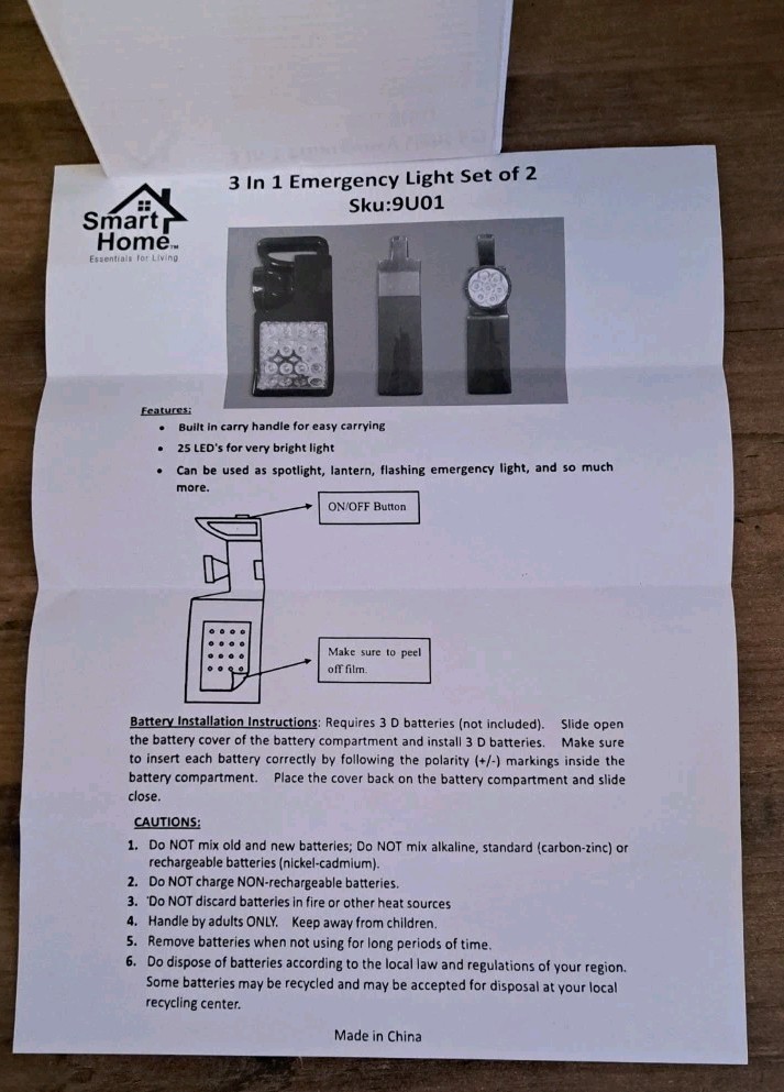 New Smart Home 3 in 1 Emergency Light • Set Of 2 For Camping Hiking Car Home