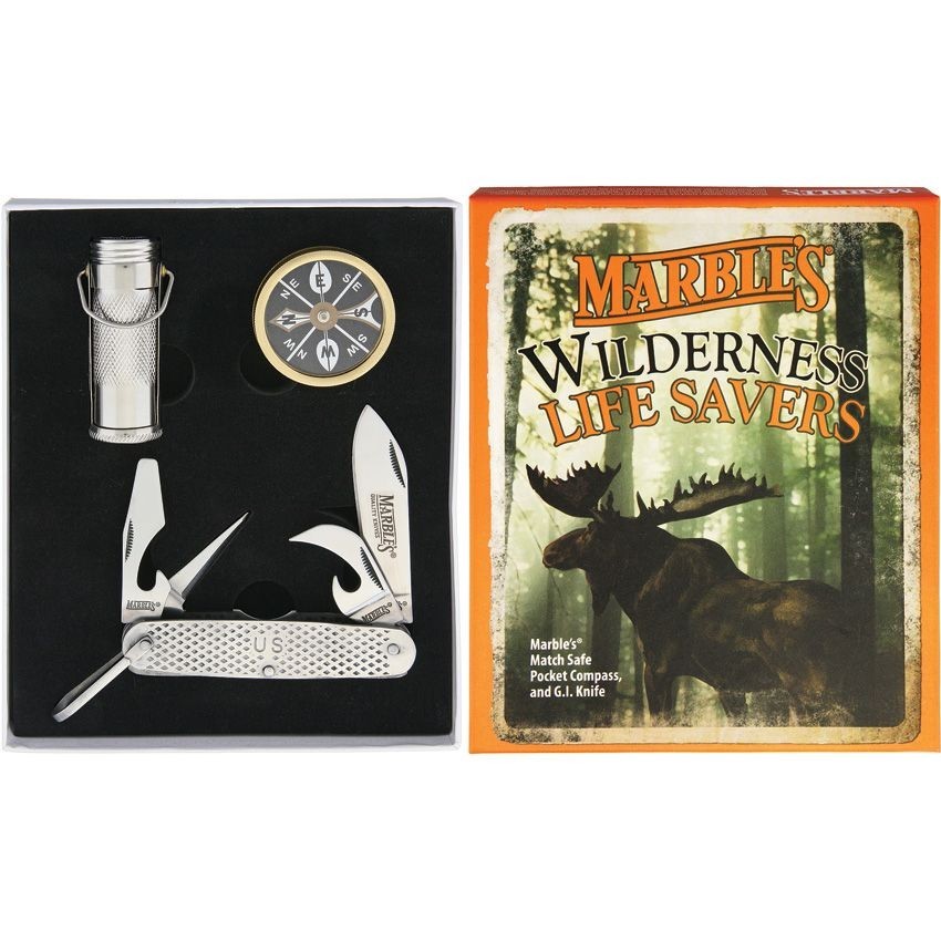 Marbles Wilderness Life Savers Set – Knife – Compass – Match Case