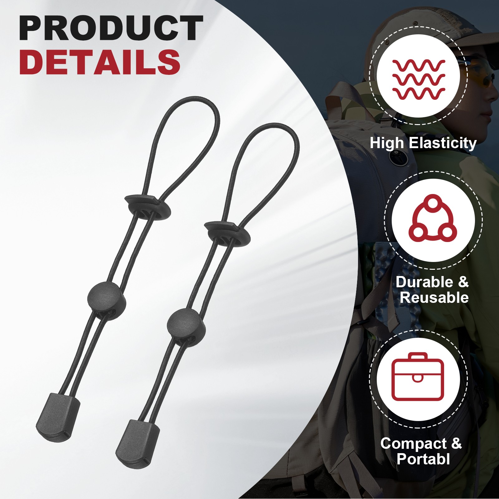 Climbing Stick Holder, Backpack Hiking Pole Ropes 8 Inch & 2 Pcs & Black