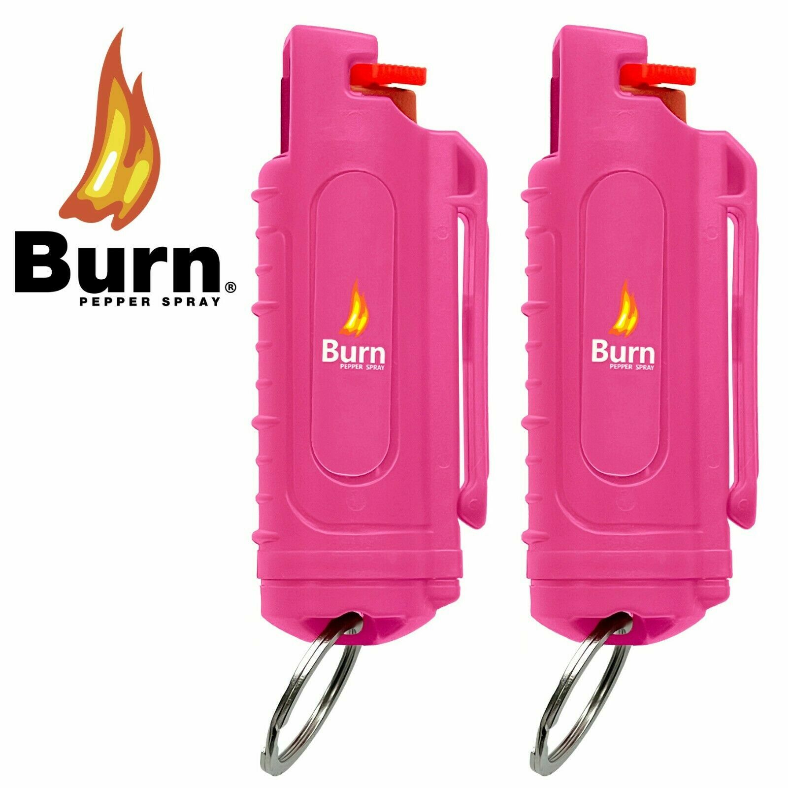 BURN Pepper Spray Keychain Self Defense 1/2oz Pink Security Case Molded – 2 PACK