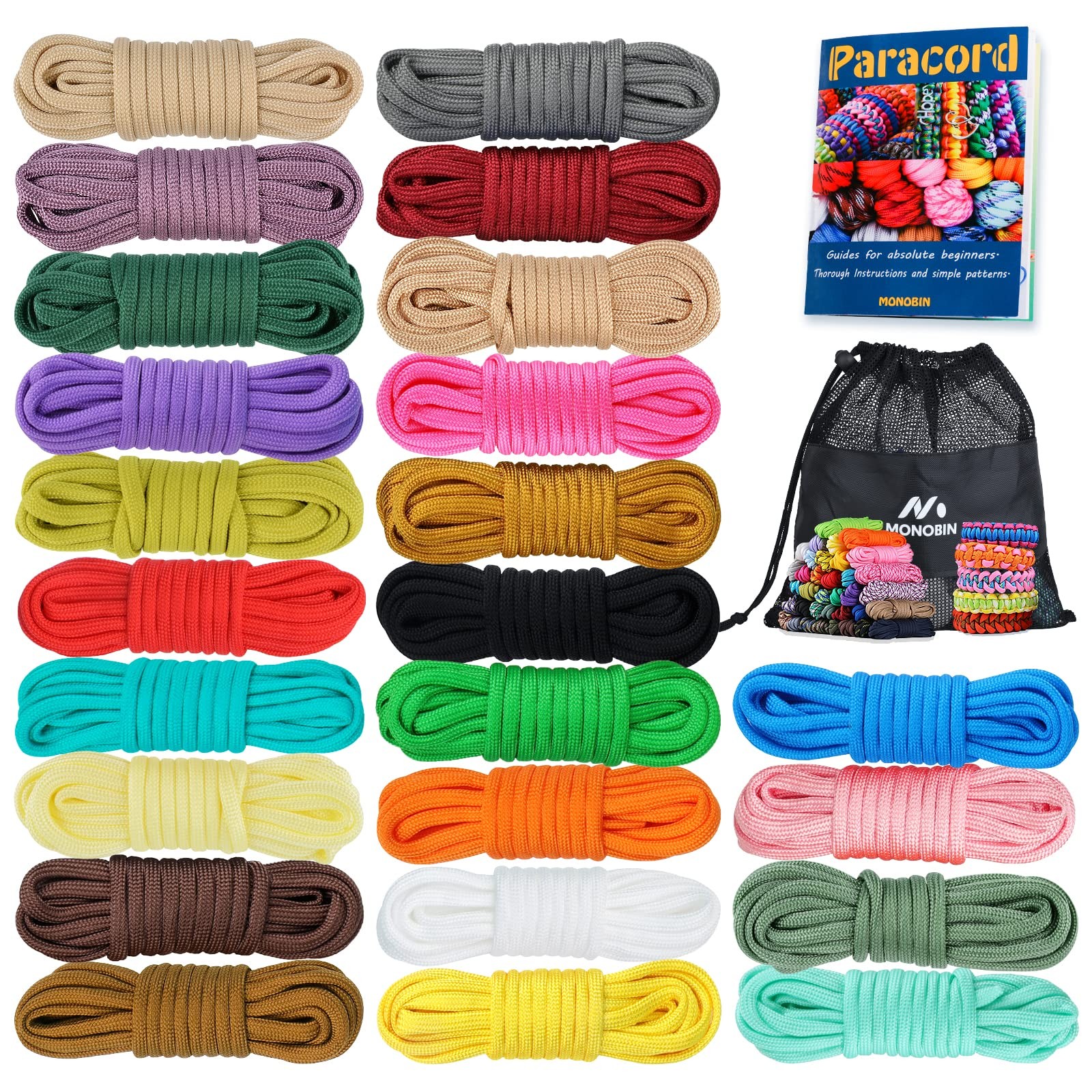MONOBIN 24 Colors 10ft Paracord Rope with Red，blue，black，teal，pink