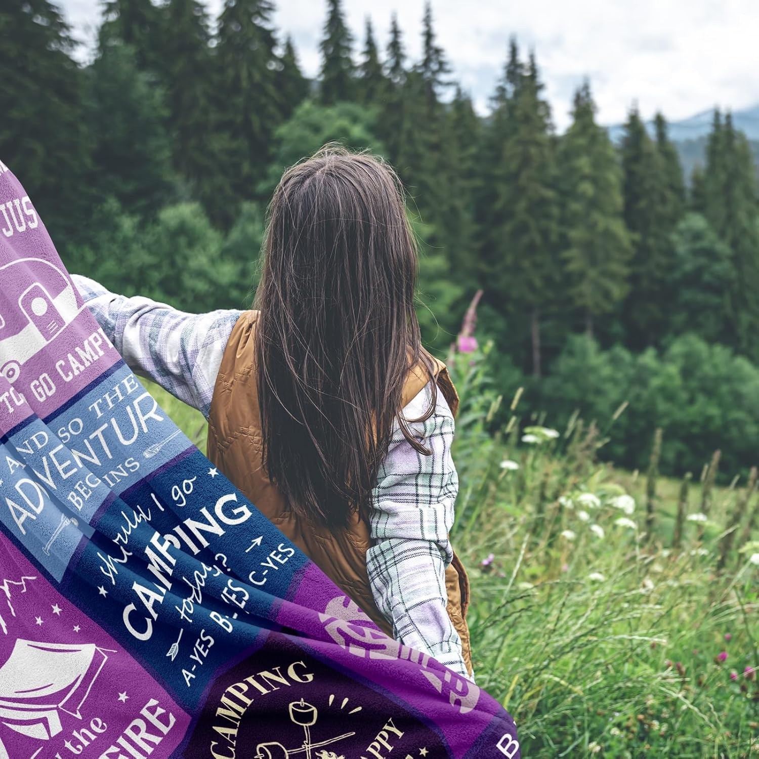 Camping Gift Throw Blanket 60x50in – Soft, Lightweight, All-Season for Camper…