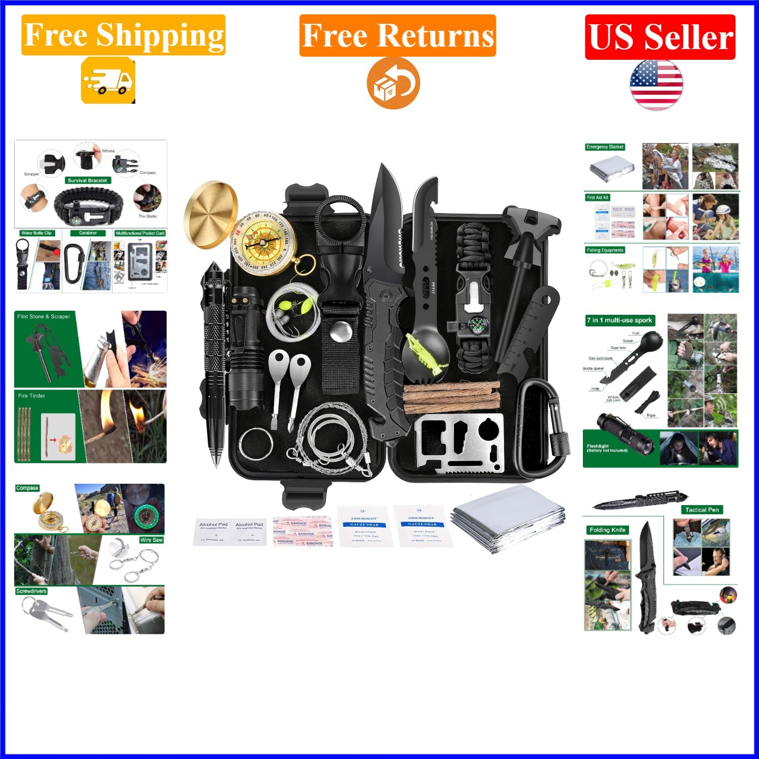 35-in-1 Portable Survival Emergency First Aid Kit for Men & Outdoors