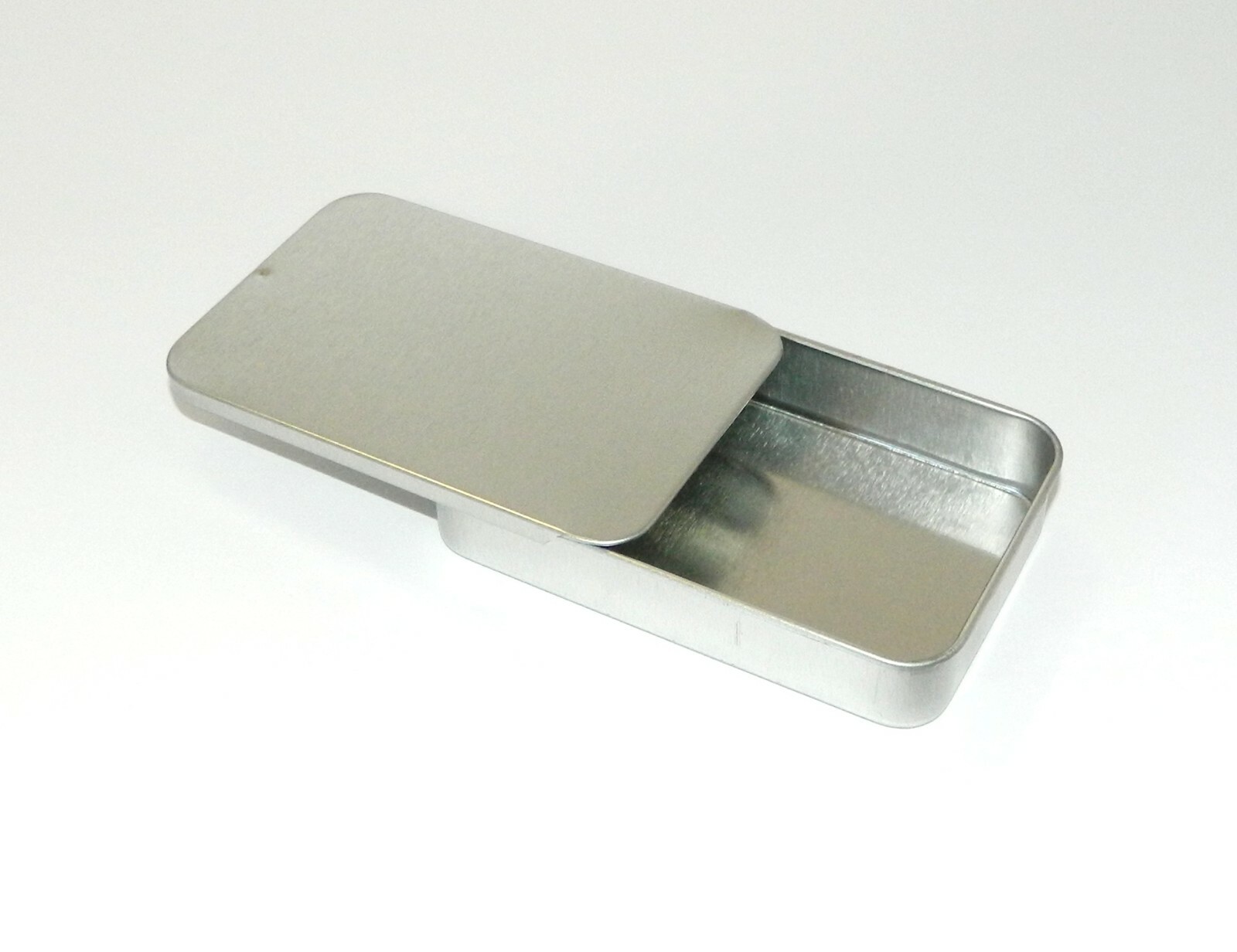 3 3/8 x 2 1/8 x 5/8 Inch Shallow Rectangular Slide Top Lid Tin Box Container