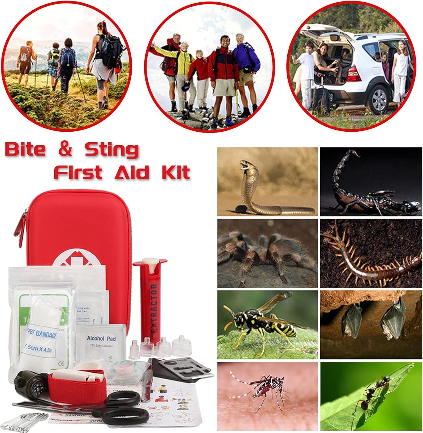Snake Bite Kit, Bee Sting Kit, Emergency First Aid Supplies, Venom Extractor Suc