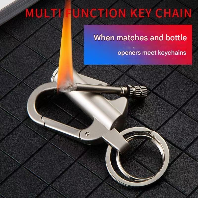 (Fuel Not included) 3-ln-1 Lighter Keychain Bottle Opener, Outdoor Fire Starter