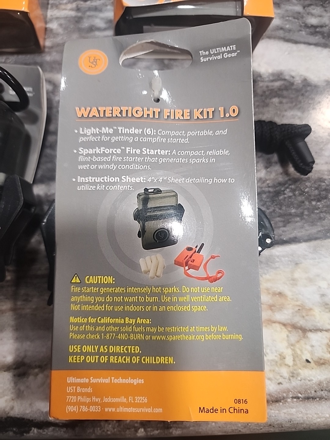 Lot Of 4 UST Watertight Fire Kit 1.0 Waterproof Case W/ Light MeTinder, Flint