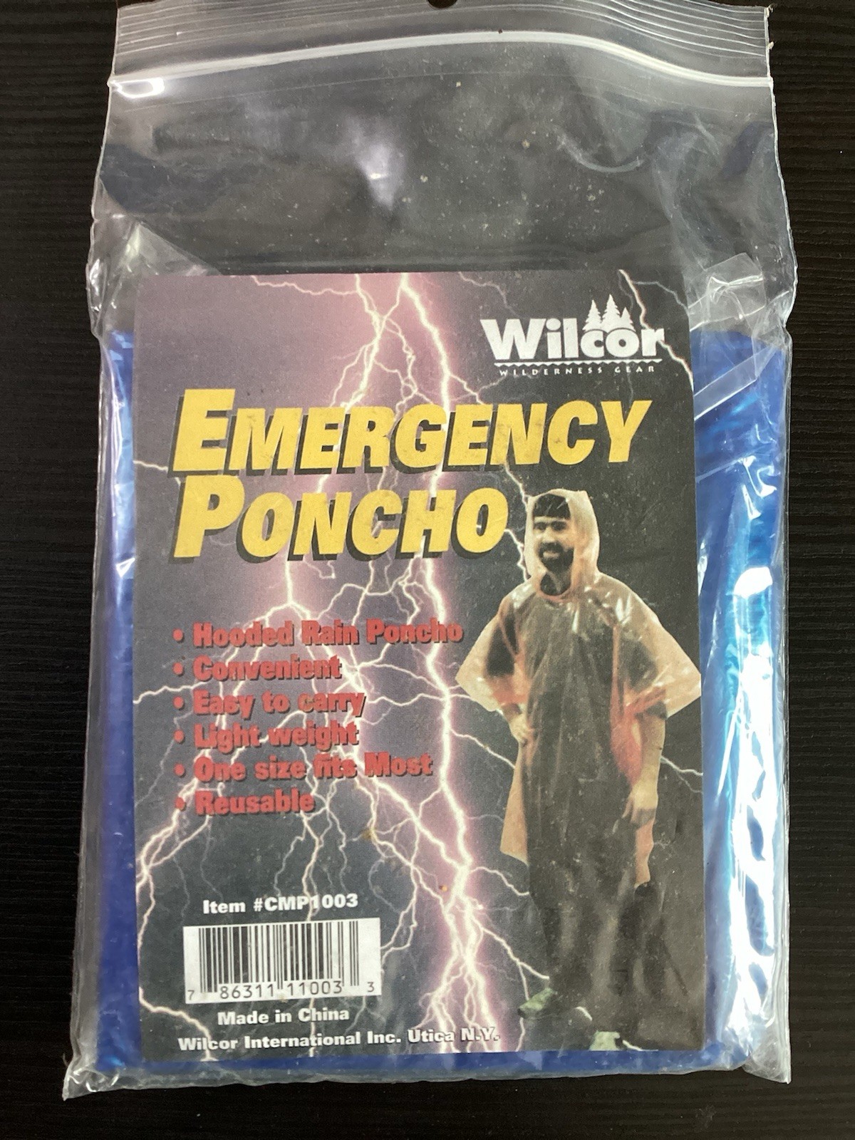 Wilcor Blue Emergency Poncho -One Size Fits Most -Hood -Reusable -Light Weight