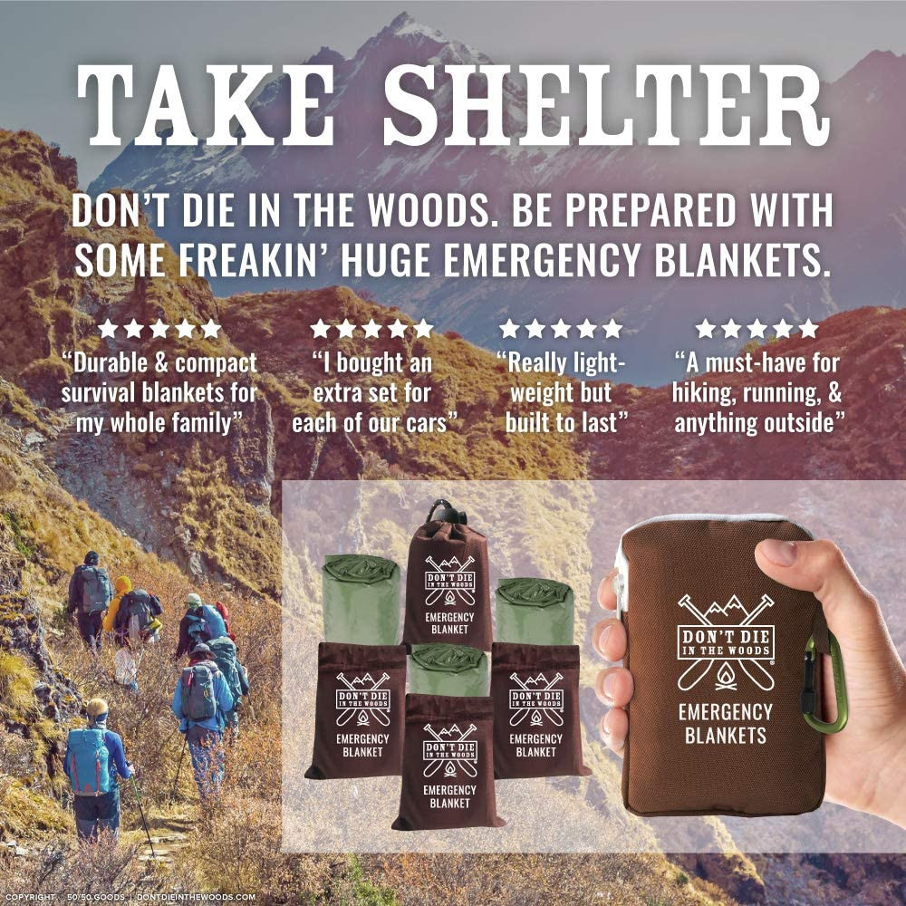 Don’T Die in the Woods – Freakin’ Huge Emergency Blankets [4-Pack] Extra Large T