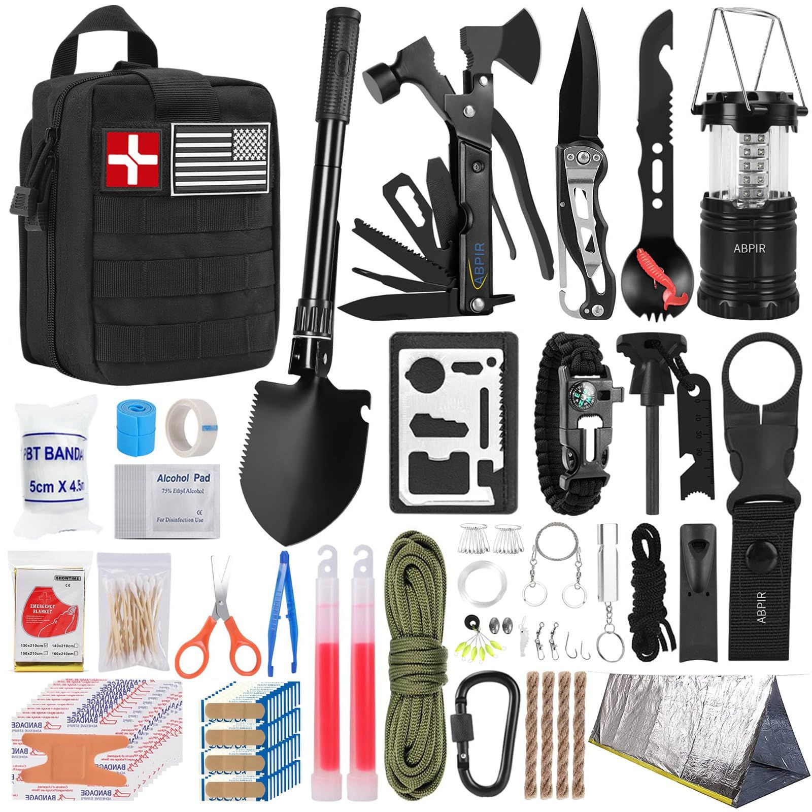 171PCS Survival First Aid Kit with Gear, Supplies, Khaki