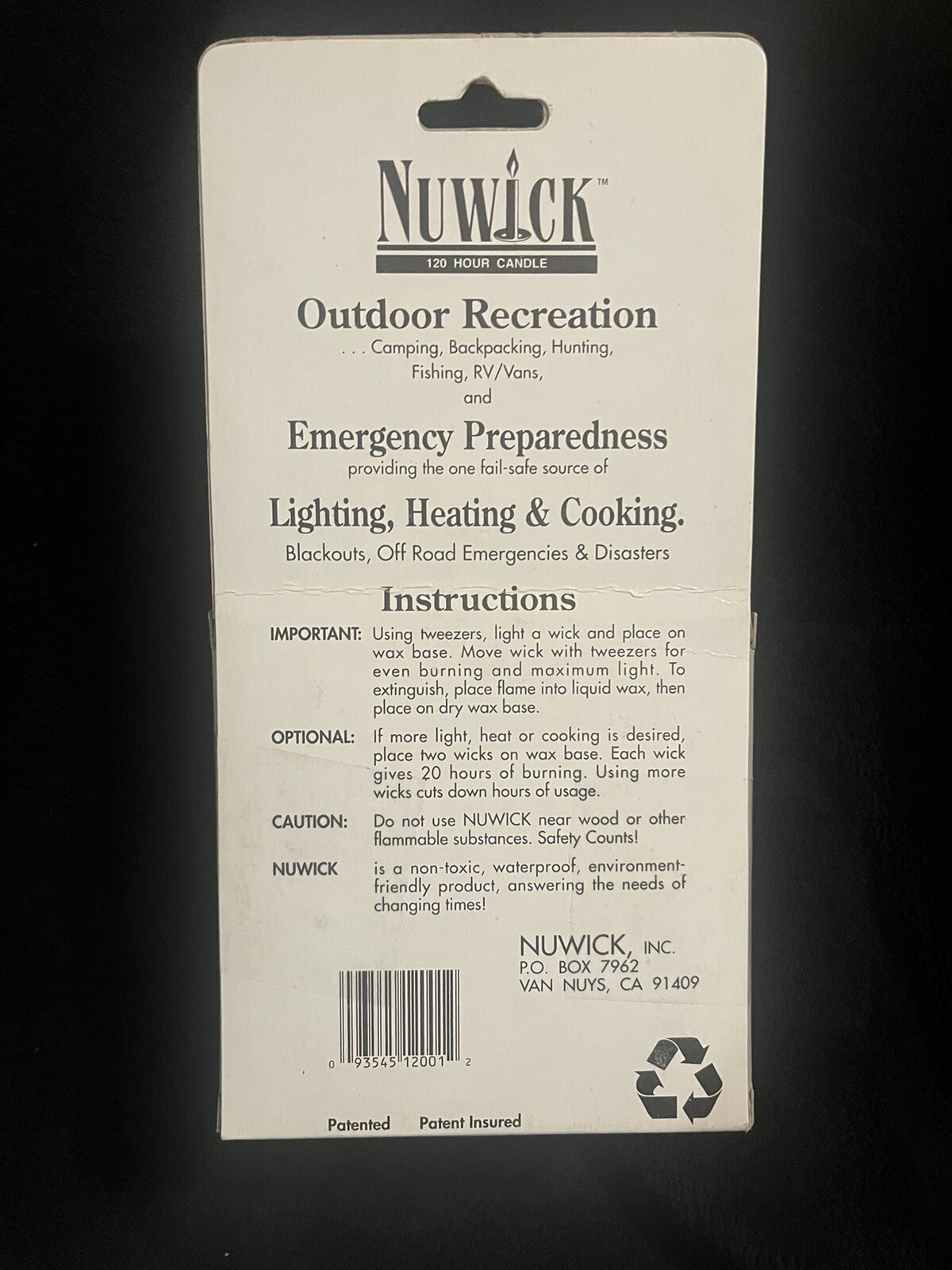 Nuwick Lg 120 Hour Emergency Candle Moveable Wicks Reusable Light Heat Cook NIB
