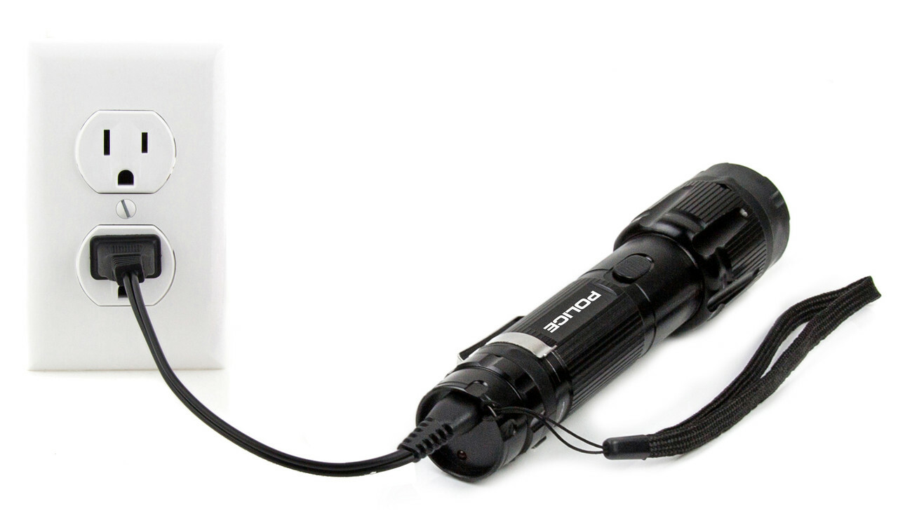 POLICE Stun Gun 1159 Heavy Duty Metal Rechargeable LED Flashlight Black