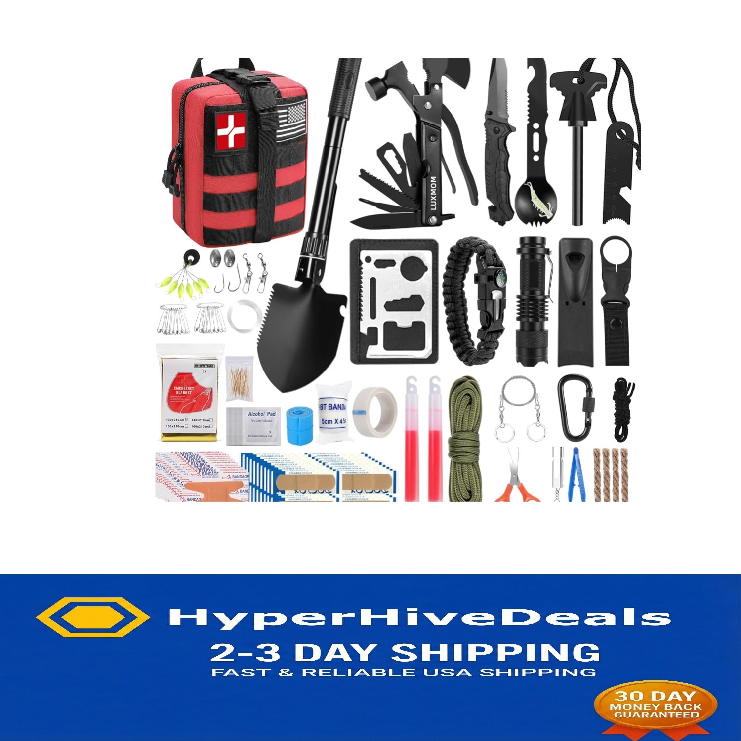 Compact 142-Piece Survival & First Aid Kit – Essential Gear for Outdoor Safety