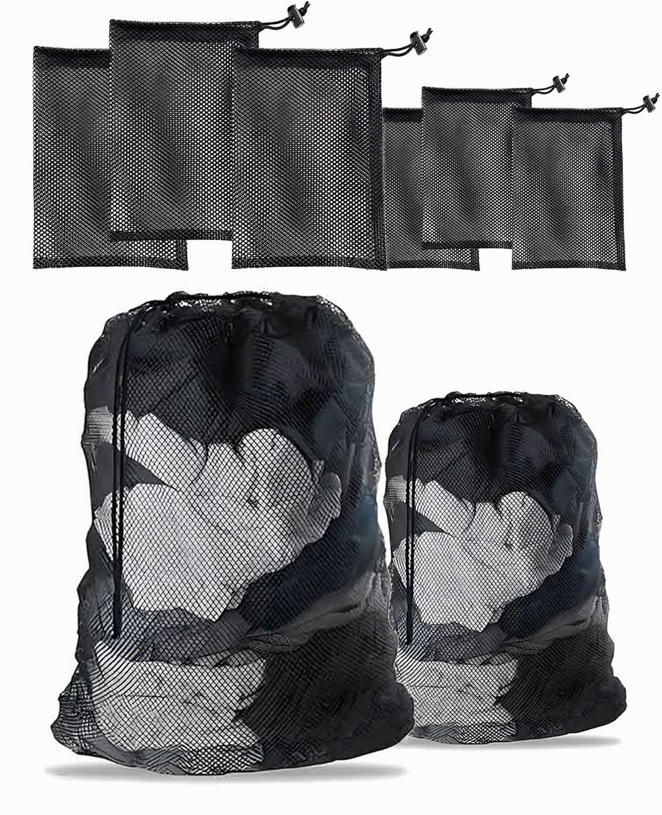 Gaahkai 6 Pack Large Mesh Laundry Bags, 24 x 36″ & 12 x 16″ Large, black