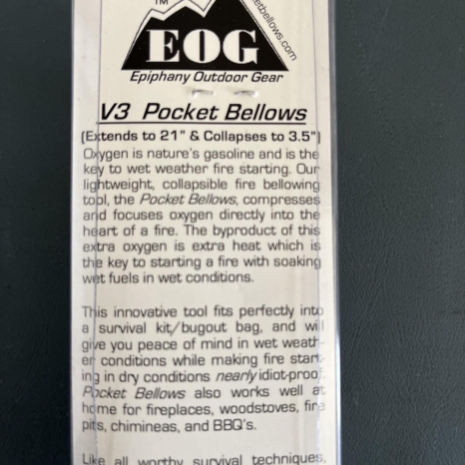 Epiphany Outdoor Gear V3-Pocket Bellows V3-01B Collapsible Fire Bellowing Tool