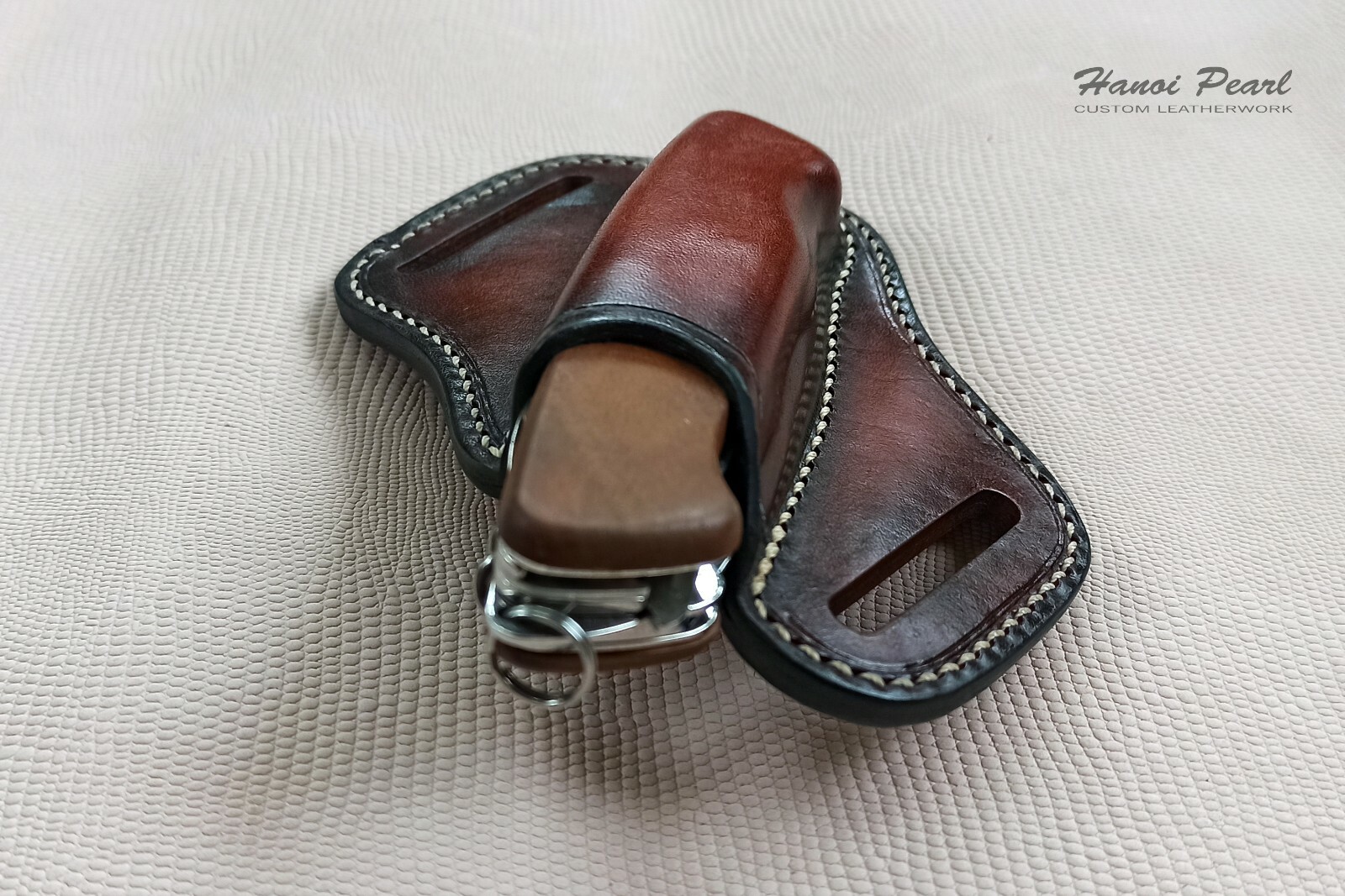 Custom Cross Draw Leather Sheath for Victorinox Ranger Wood 55