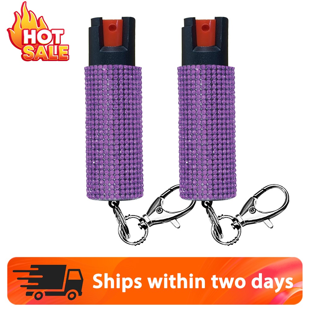 2 Pack Bling It On Key Ring Self Defense Pepper Spray Purple Jeweled Cary Case