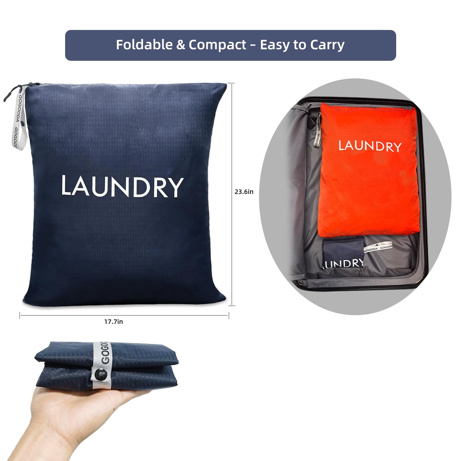 GOGOODA Travel Laundry Bags – Packable & 23.6×17.7 in, Navy Blue & Green