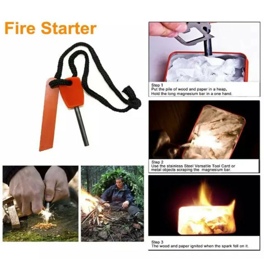 Emergency Kit. Multi-Tool Pliers, Emergency Blanket, Ferro Rod, Compass + more