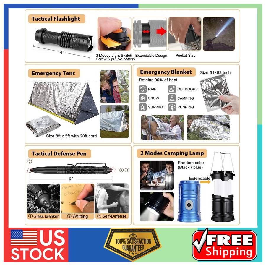 250Pcs Survival Kit First Aid Kit with Emergency Tent Molle Bag for Camping Gear