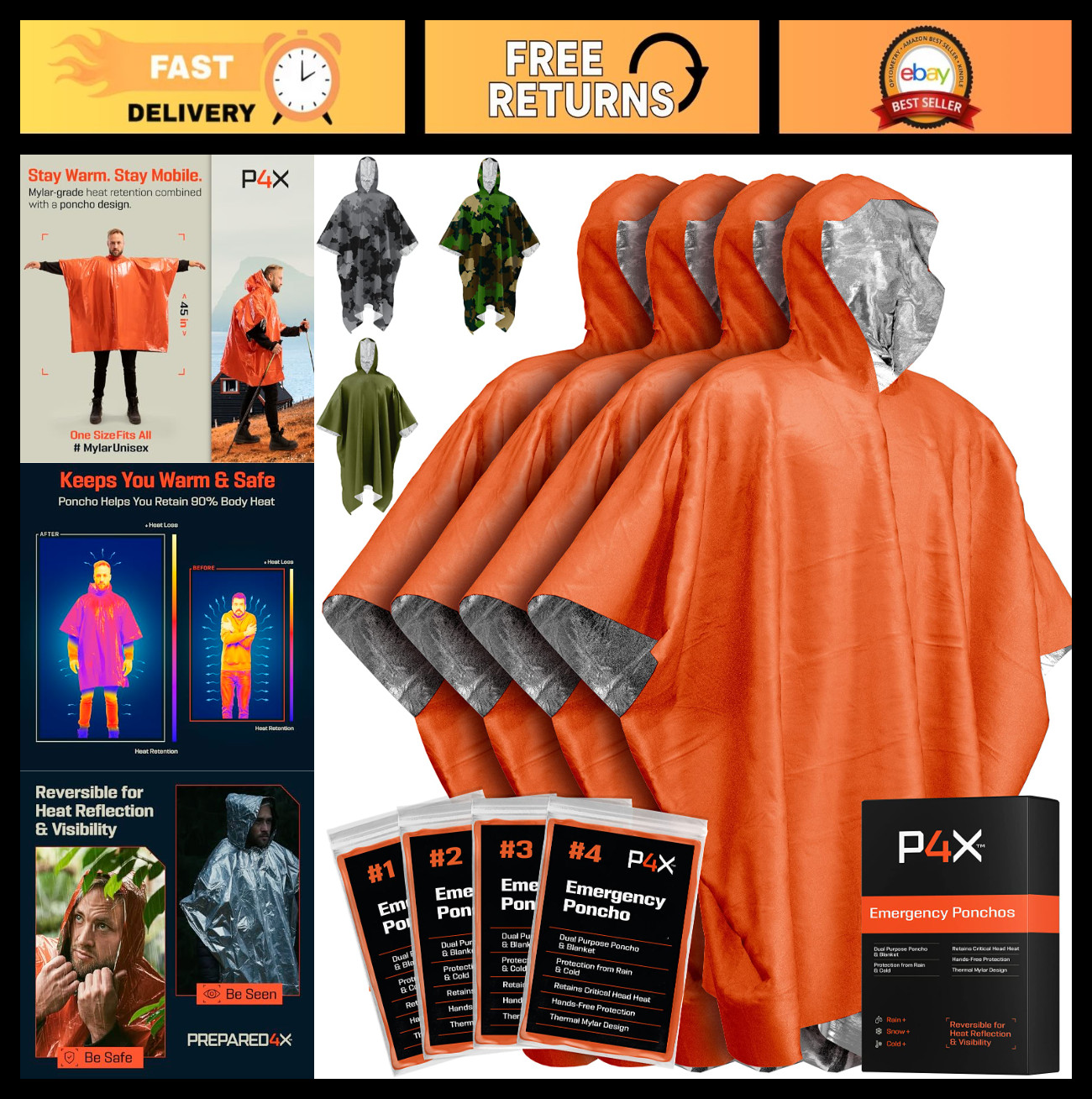 Lightweight Emergency Mylar Poncho with Hood – Compact Survival Rain Gear for Hi