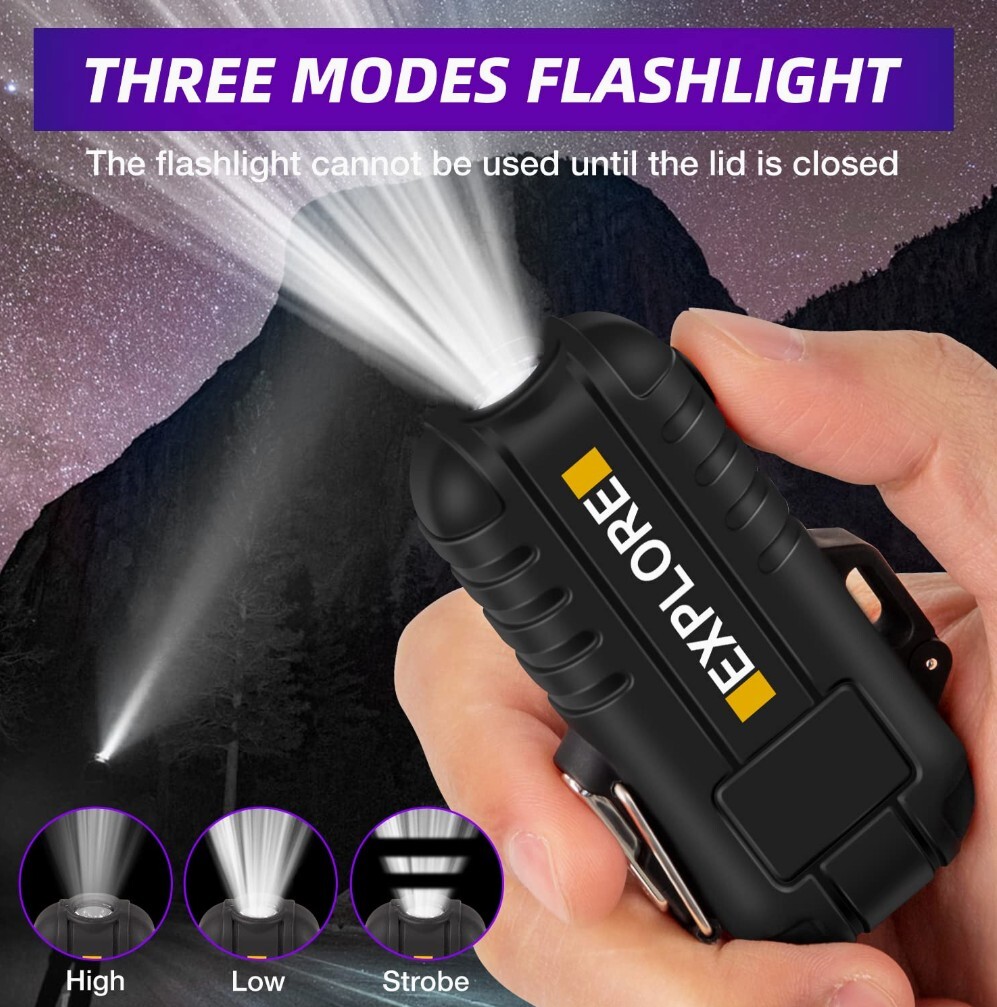Rechargeable Plasma Lighter / Flashlight Survival Camping Hiking black