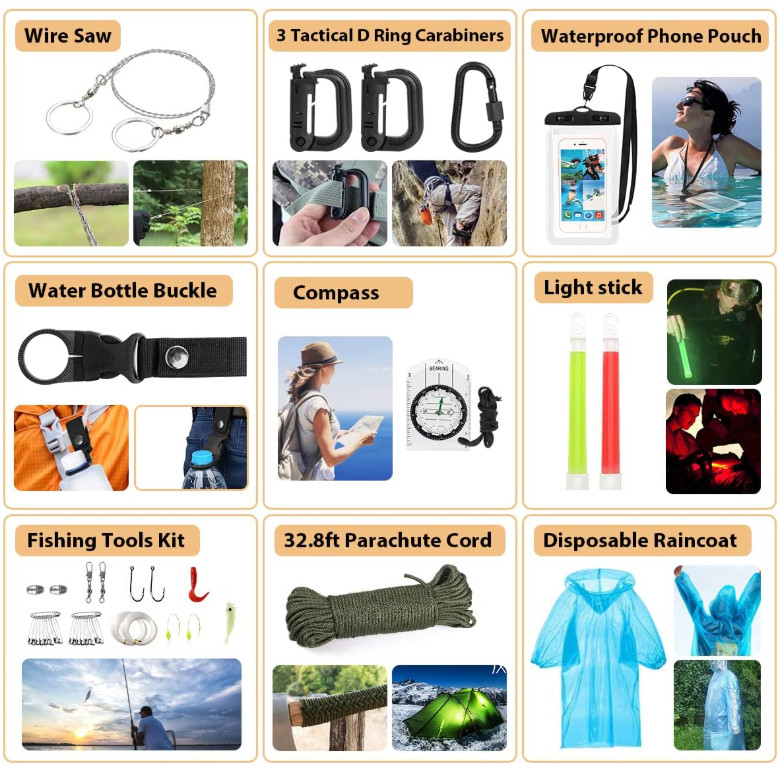 250PCS Survival Kit First Aid Gear with Molle Bag & Emergency Tent