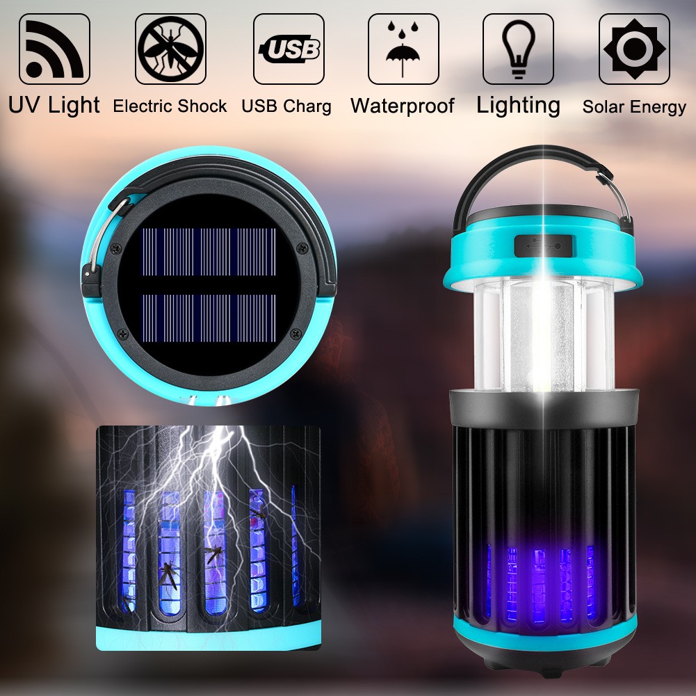 Solar LED Electric Shock Mosquito Killer Lamp Outdoor Waterproof USB Rechargeabl