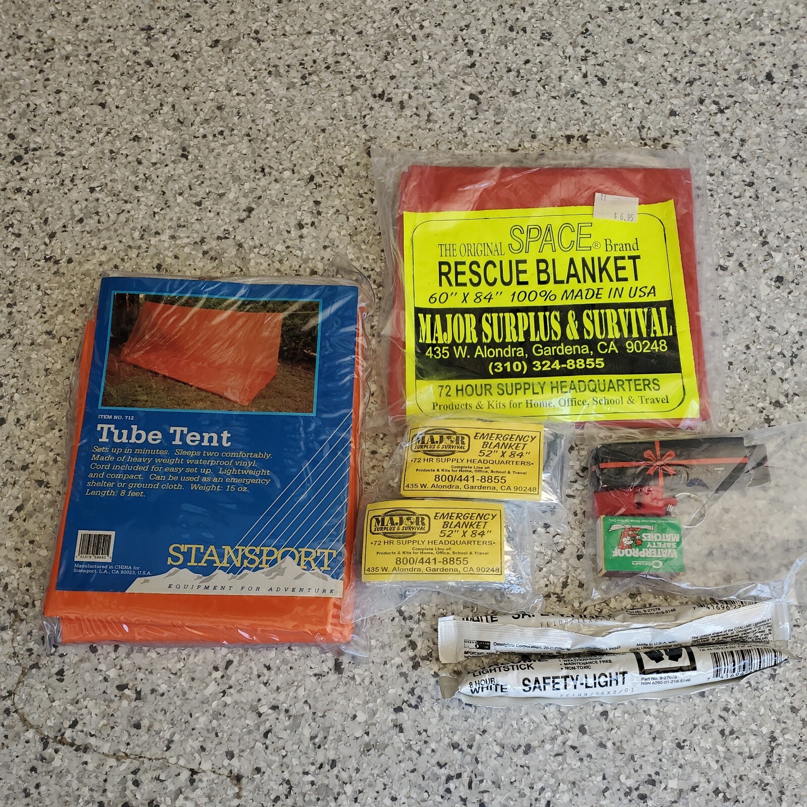 Survival Emergency Gear Lot Tent Blanket knife whistle light matches