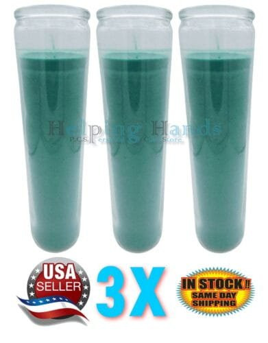 Set of 3 Original 80 Hour Hand Crafted Classic Green Candles Glass 8 Inch Lon…