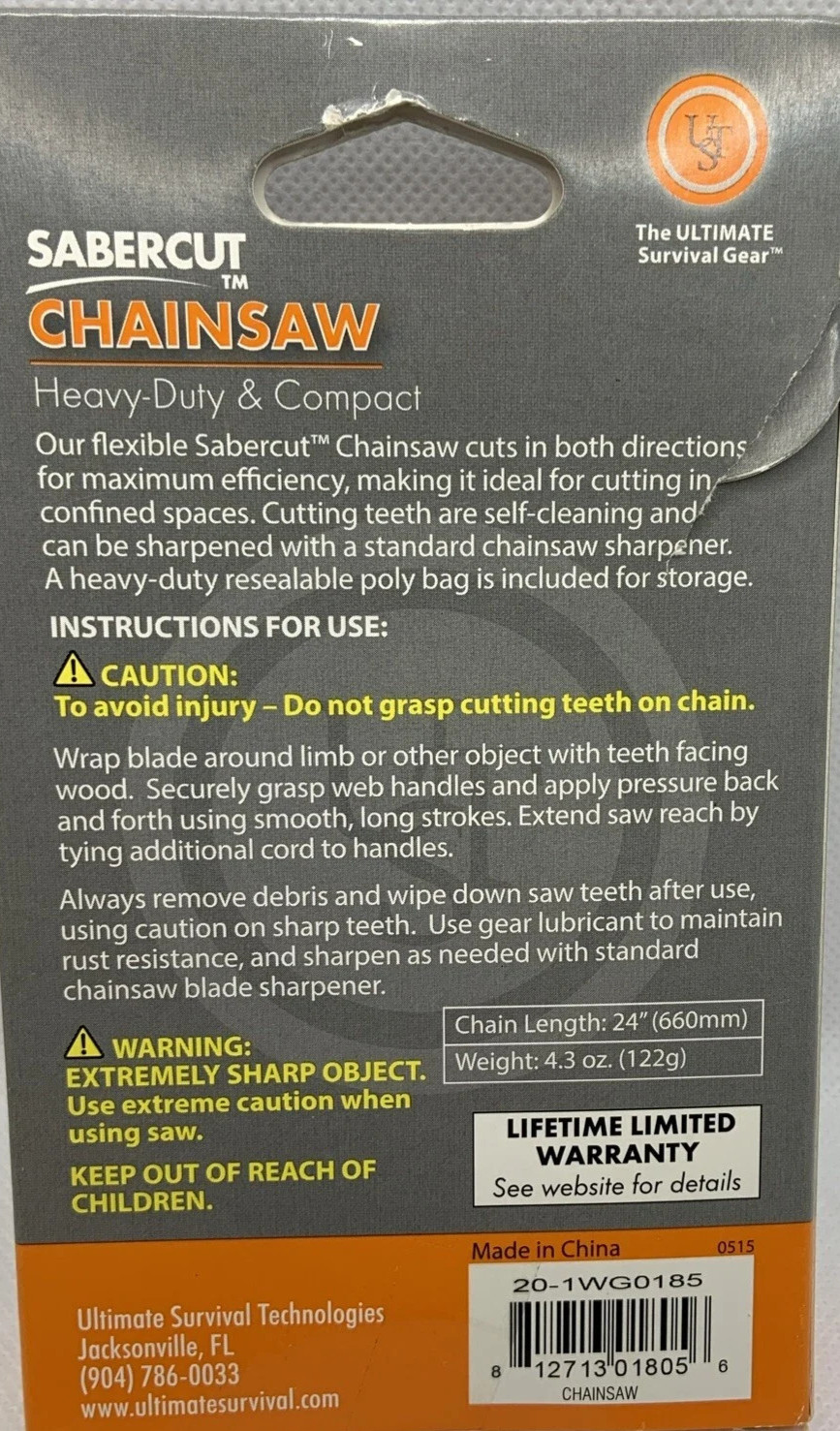 UST survival sabercut chainsaw emergency equipment disaster gear compact bugout