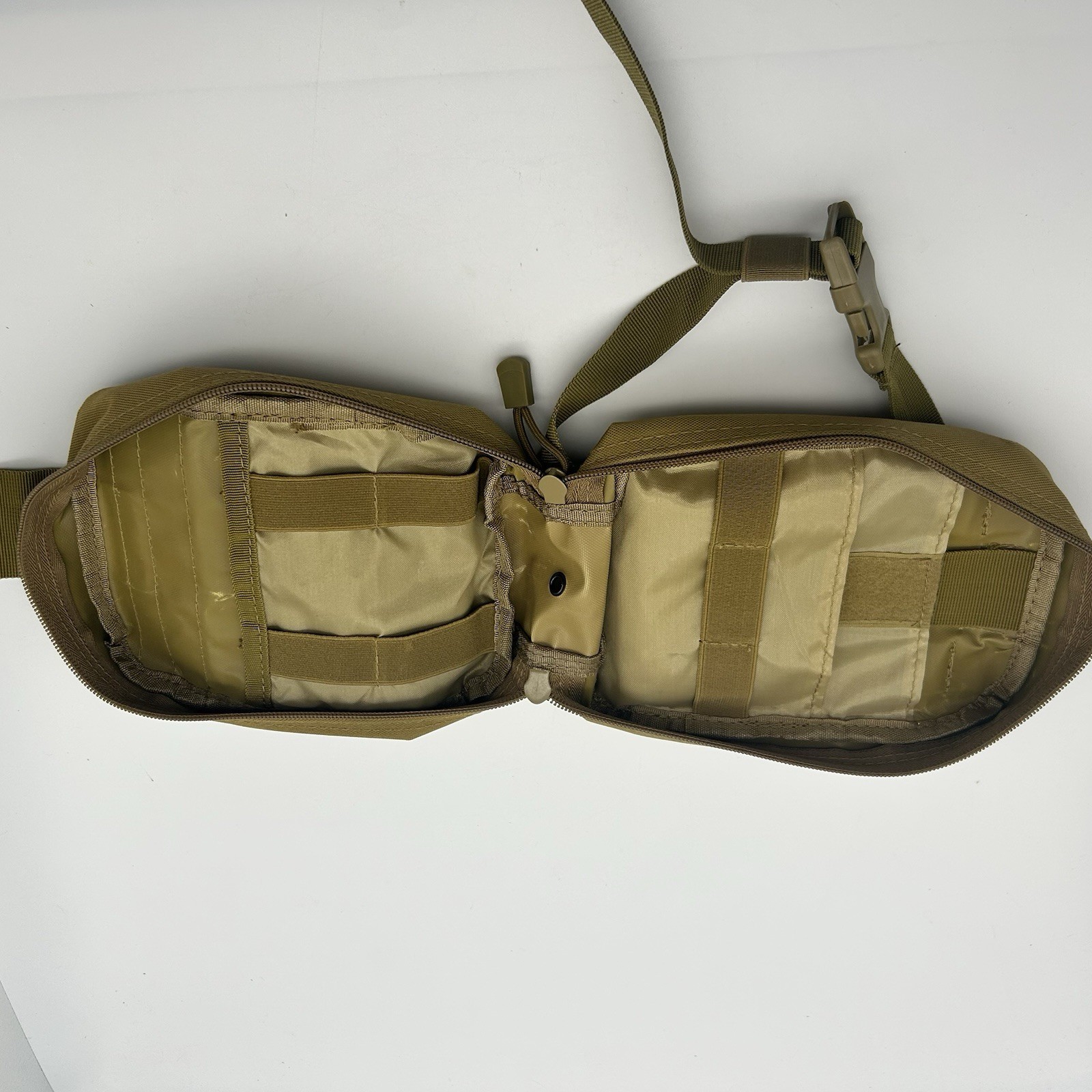 Tactical MOLLE Medical Pouch IFAK Utility Bag Tan Empty w/ Strap Patch USA Flag