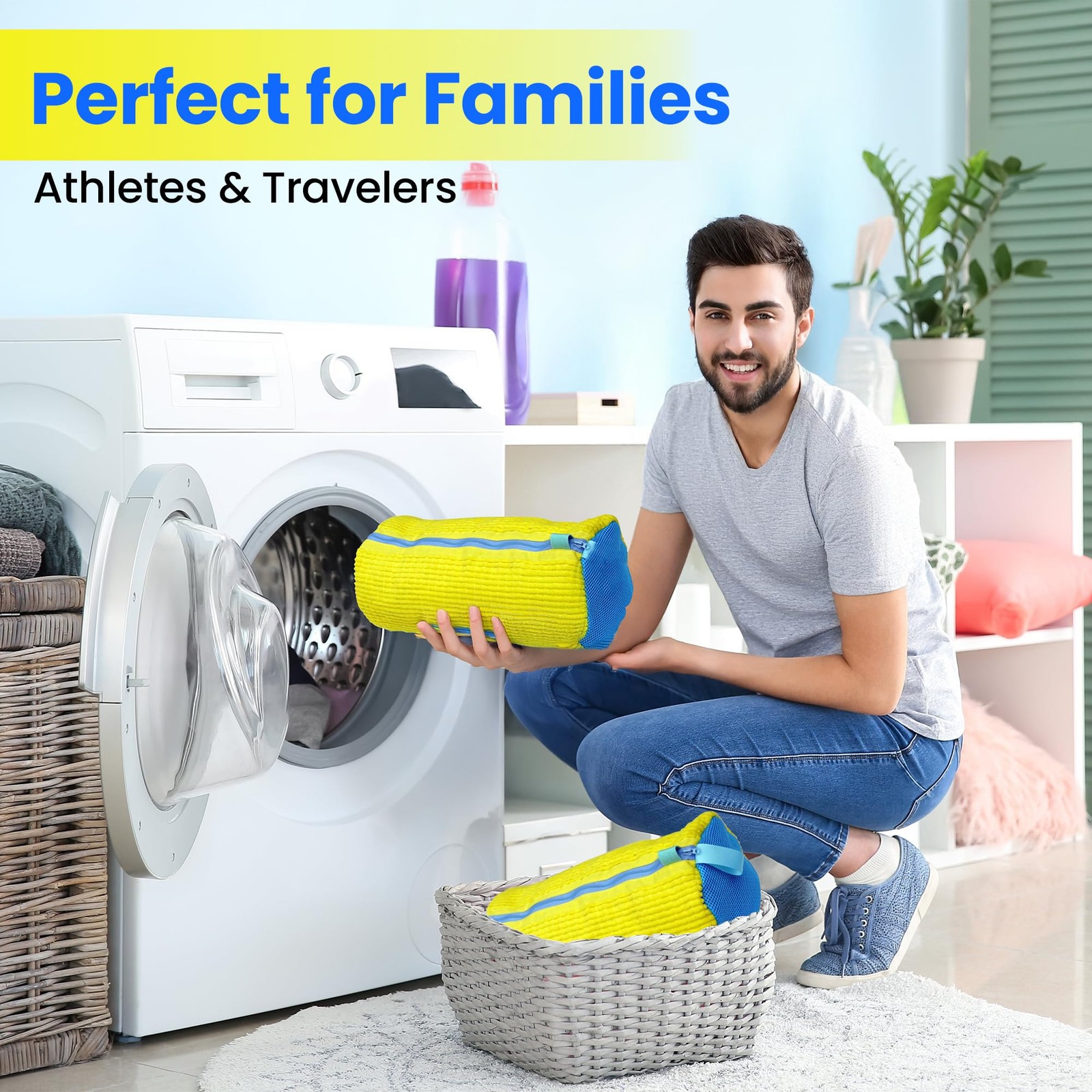 Shoe Washing Machine Bag Laundry for Washer and Dryer 2 Pack, Yellow