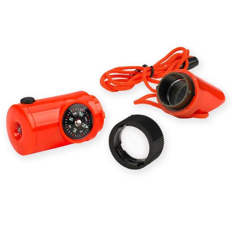 NDūR’s 7-in-1 Survival Whistle – Compass, Light, Magnifier, Mirror, Thermometer