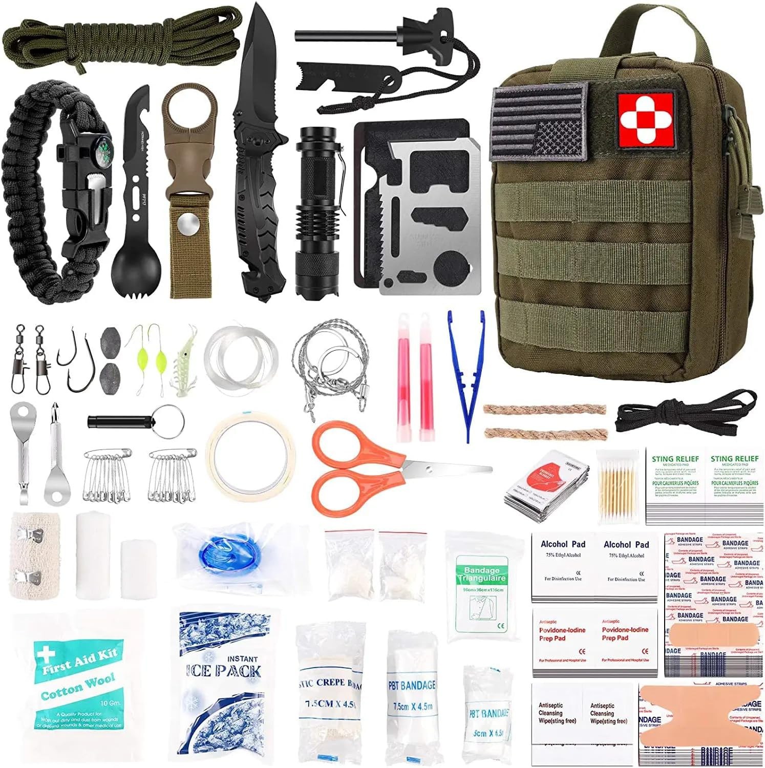 216PCS Survival Kit First Aid Tactical Molle Bag Camping Emergency Gear