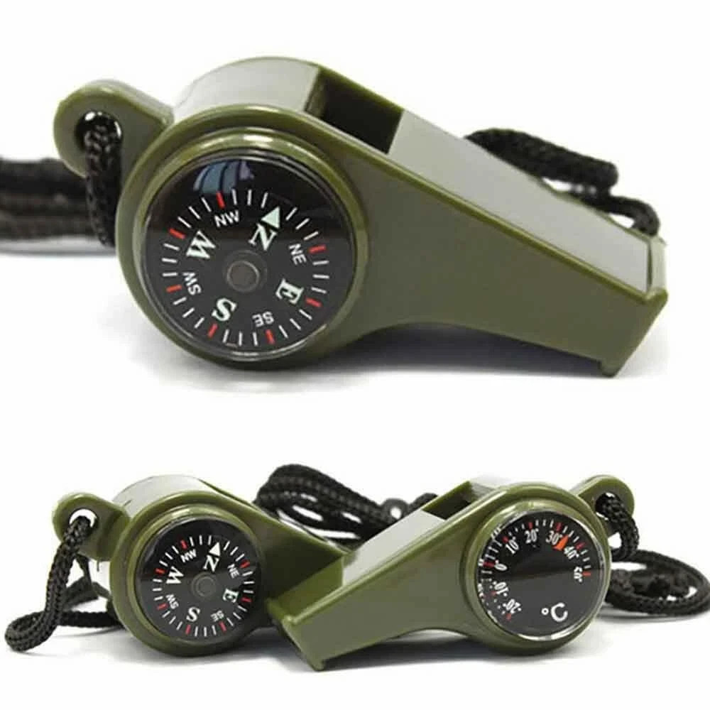 3-in-1 Emergency Survival Gear–Whistle, Compass & Thermometer for Camping Hiking