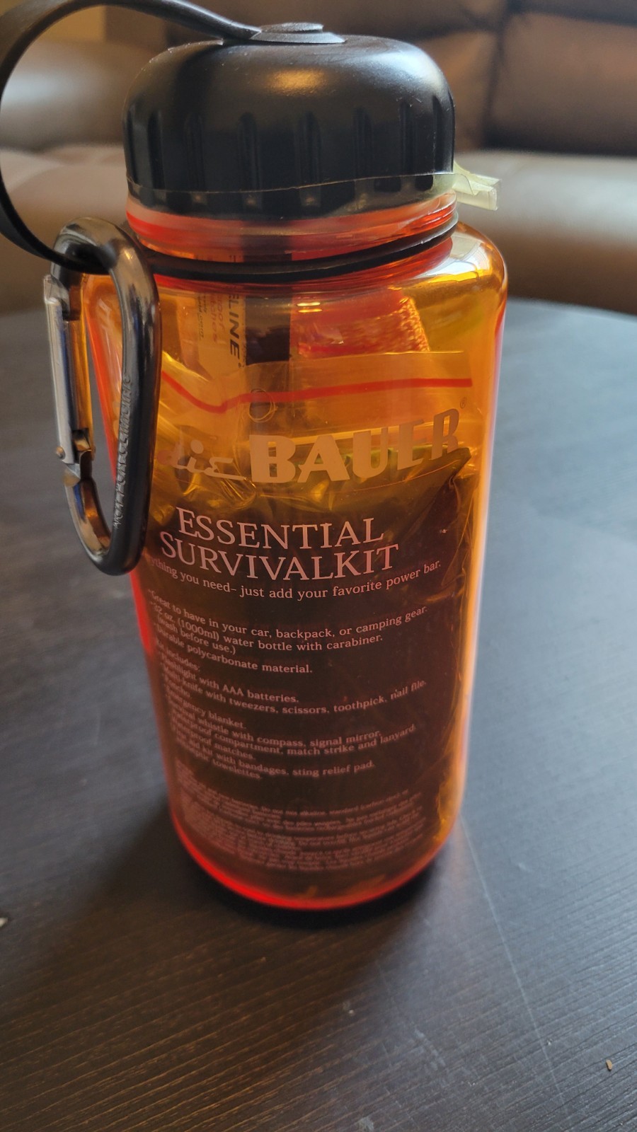 Eddie Bauer Essential Survival Kit within a 32 oz Water Bottle Orange Unopened