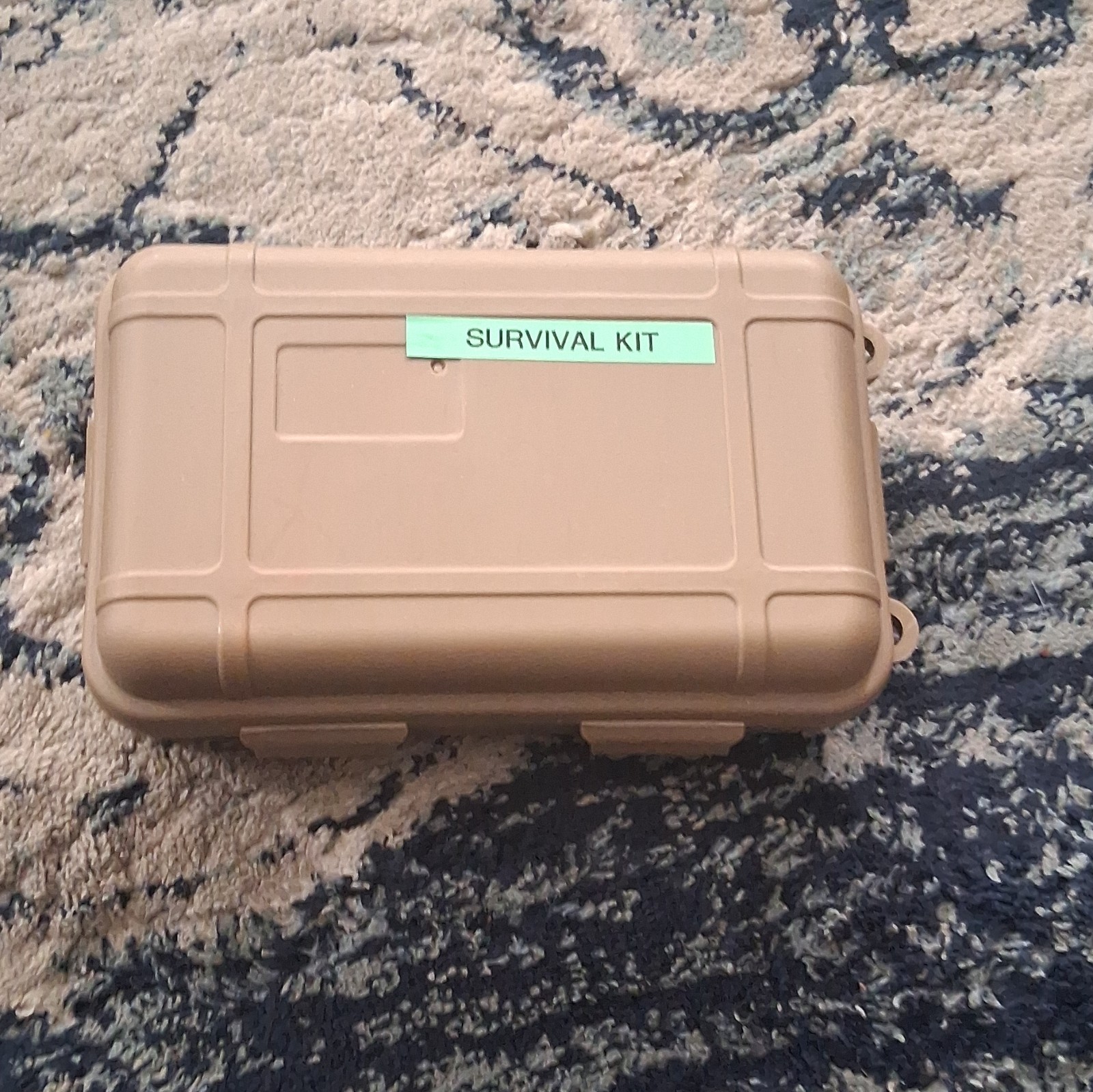 Beige Survival Kit Waterproof Case with Rain Poncho, Matches, Whistle