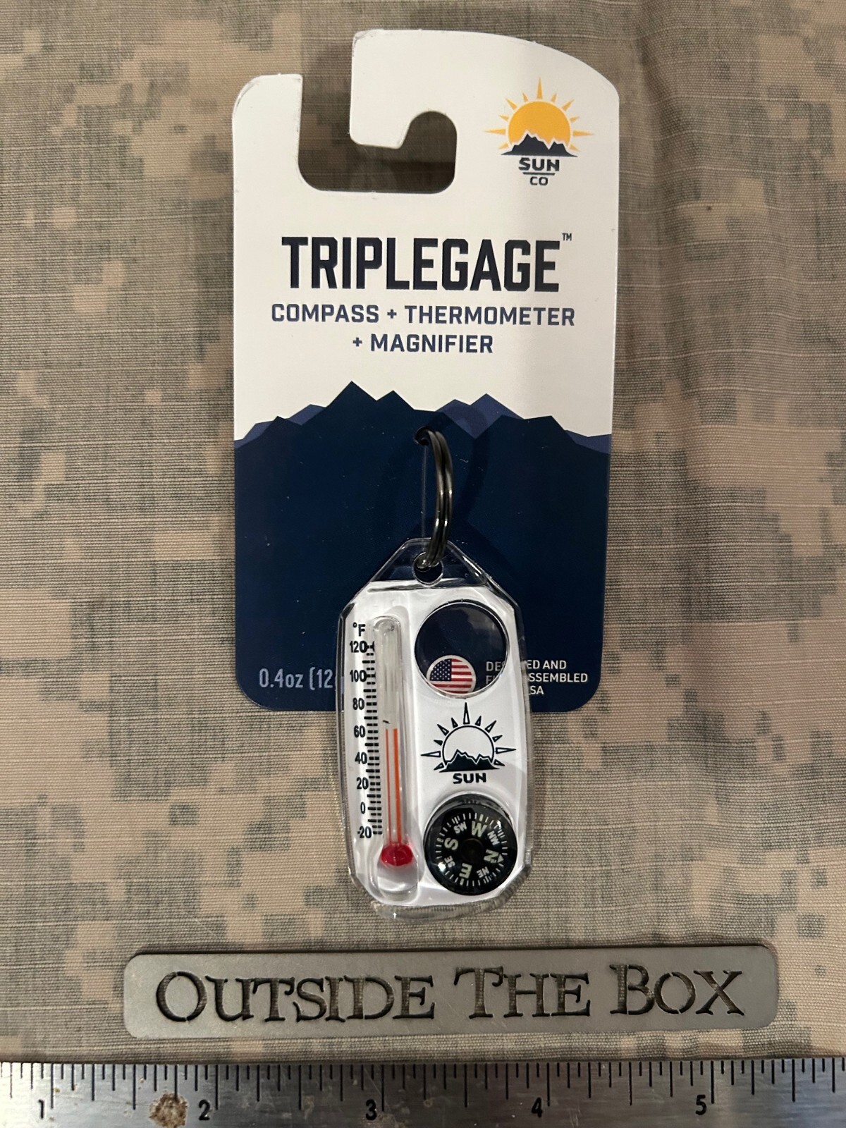 Compass: TripleGage w/Thermometer, Magnifier & Split Ring by: Sun Company
