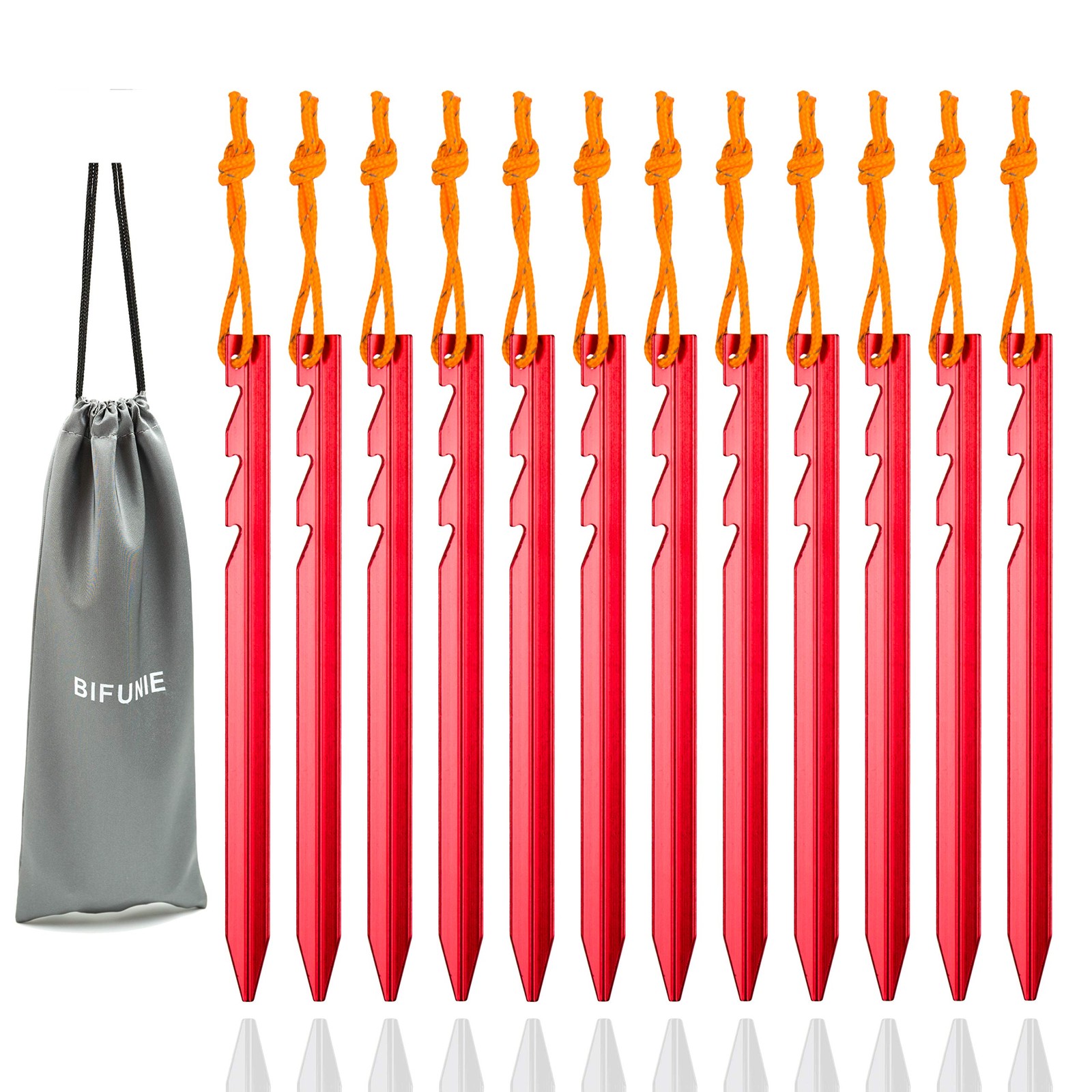 Aluminum Alloy Tent Stakes Pegs, 12-Pack Ground Pegs with Red