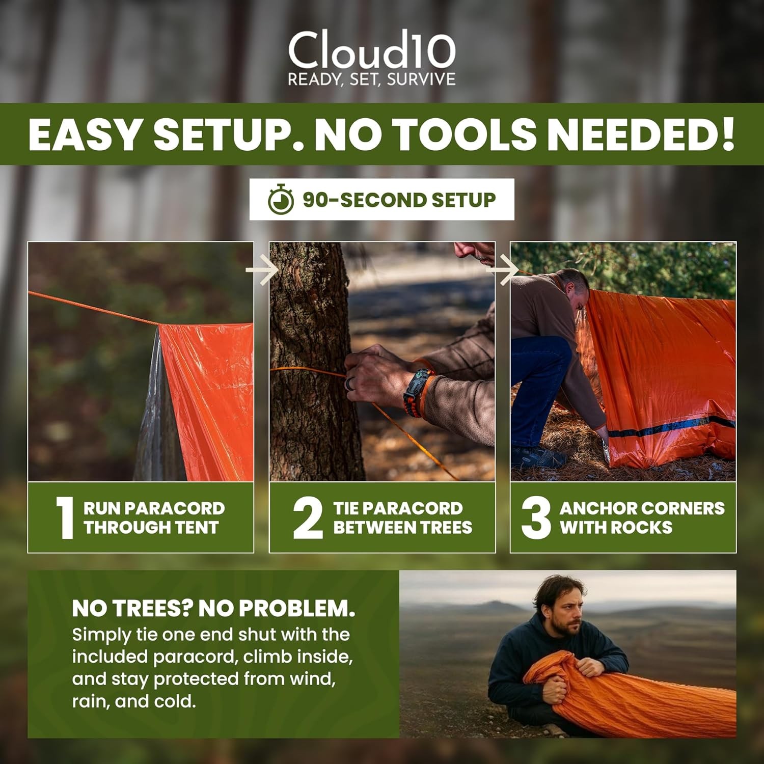 Emergency Tent: Lightweight 2 Person Survival Tent with Multi-Function Paracord