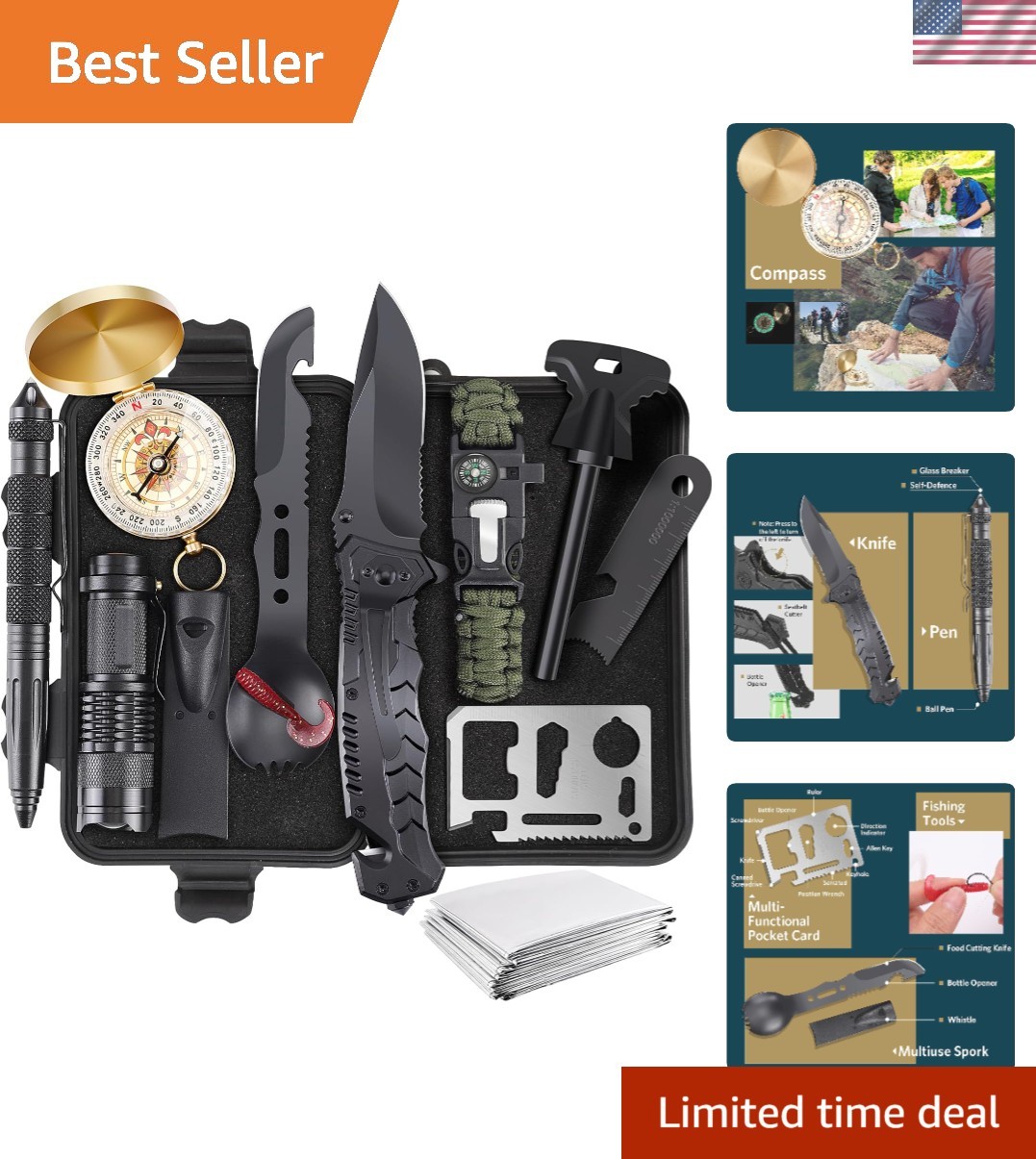 Compact Waterproof Survival Gear Kit – Perfect Unique Gifts for Men Outdoors