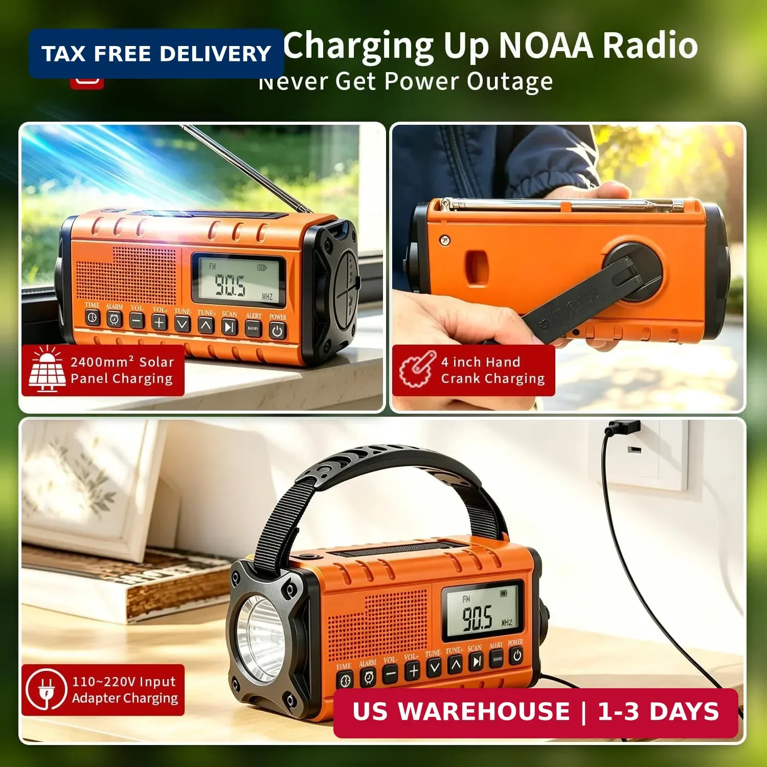 10000mAh/37000mWh Emergency Radio-Weather Radio Portable AM FM Auto Scan with So