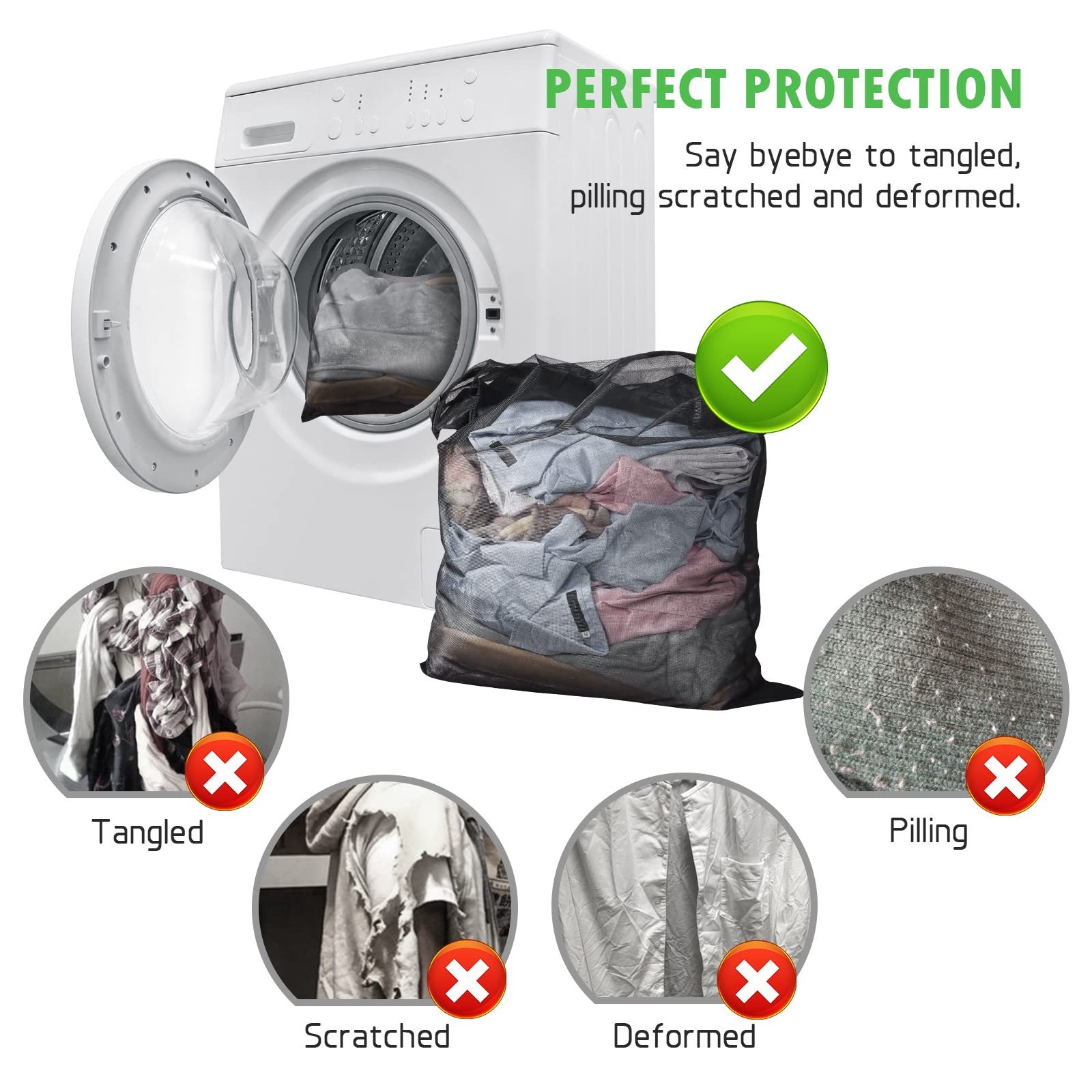 2 Pack Mesh Laundry Bags 24 x 32 inch Garment Bag 2 Large, Black
