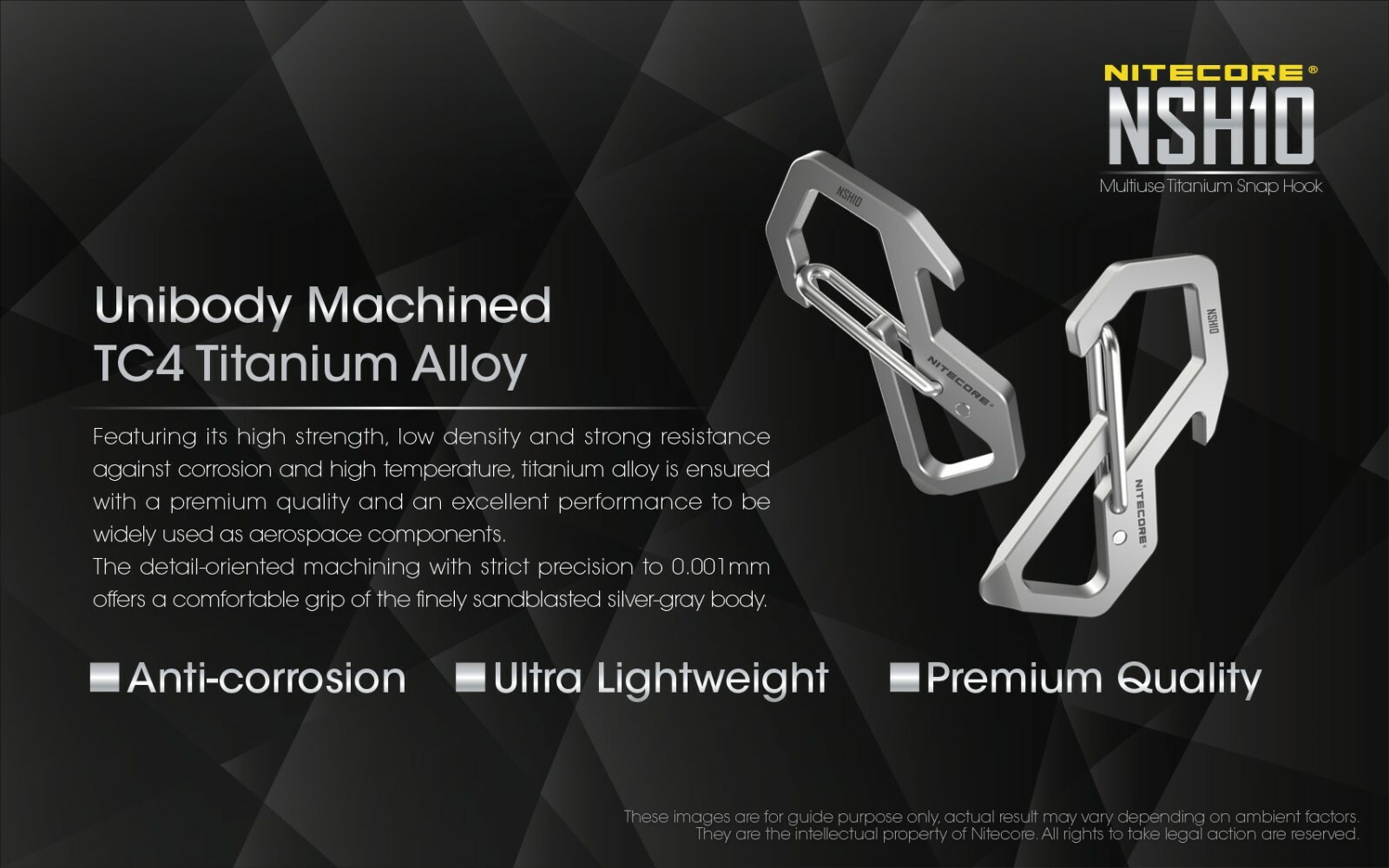 NITECORE NSH10 Titanium EDC Multi-Tool Snap Hook Keychain Carabiner