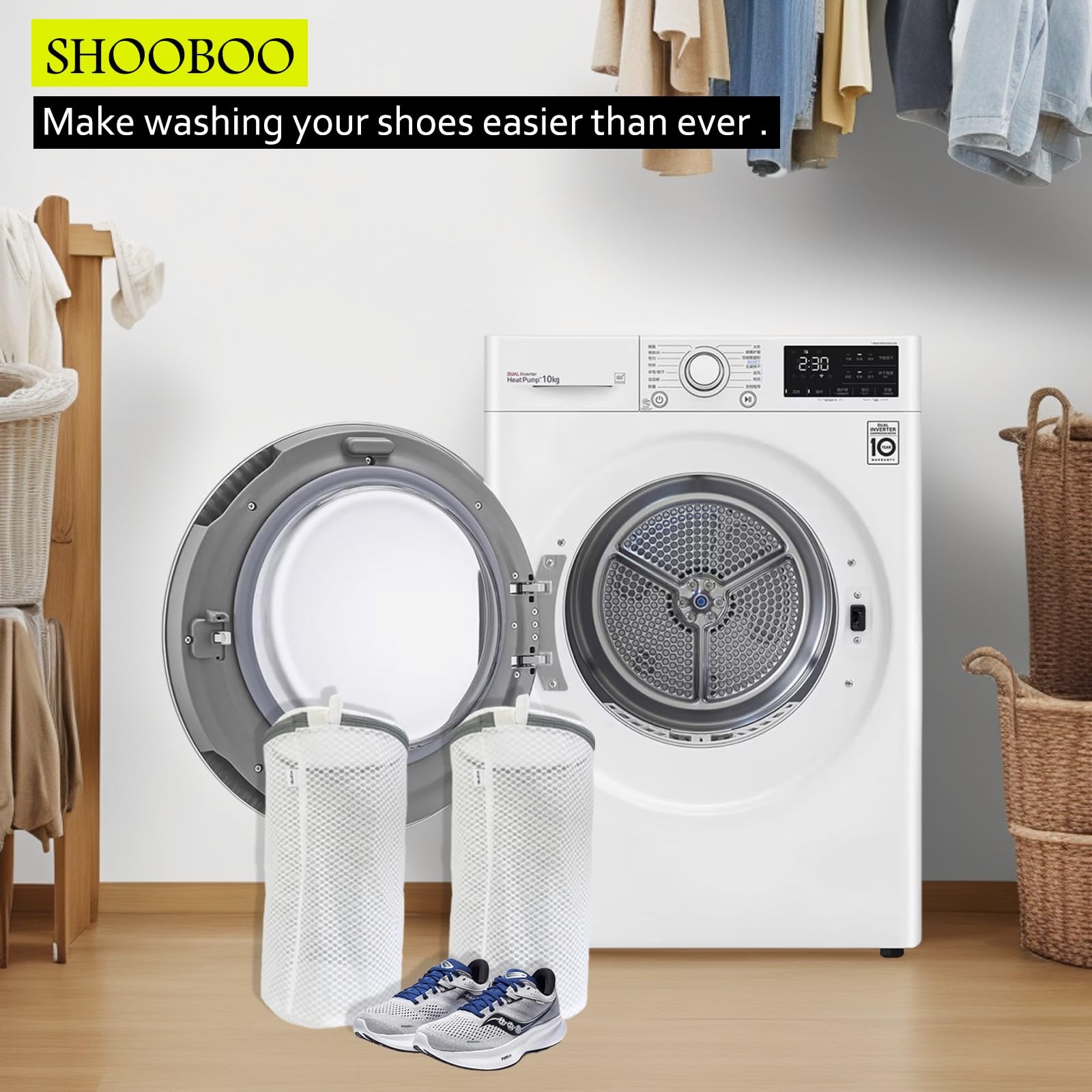 ShooBoo Shoe Washing Machine Bag,3 Pack Laundry Bag 7.9″ x 13.8″, White